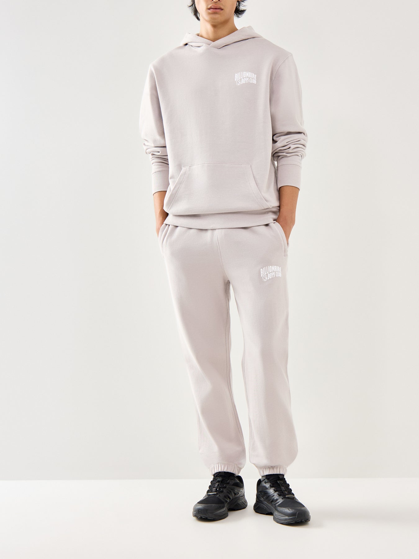 Flat Grey Cotton Small Arch Logo Hoodie