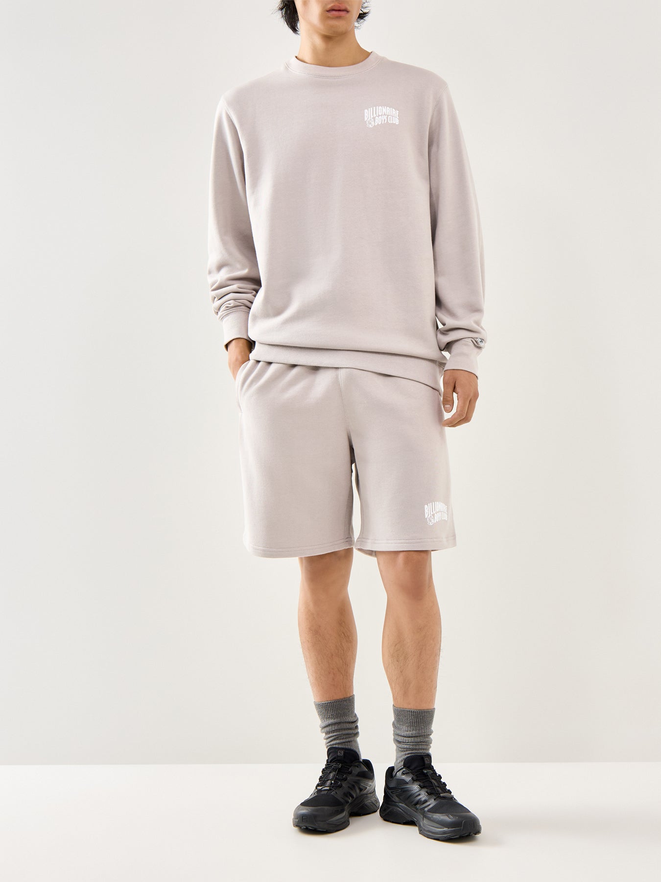 Flat Grey Cotton Small Arch Logo Shorts