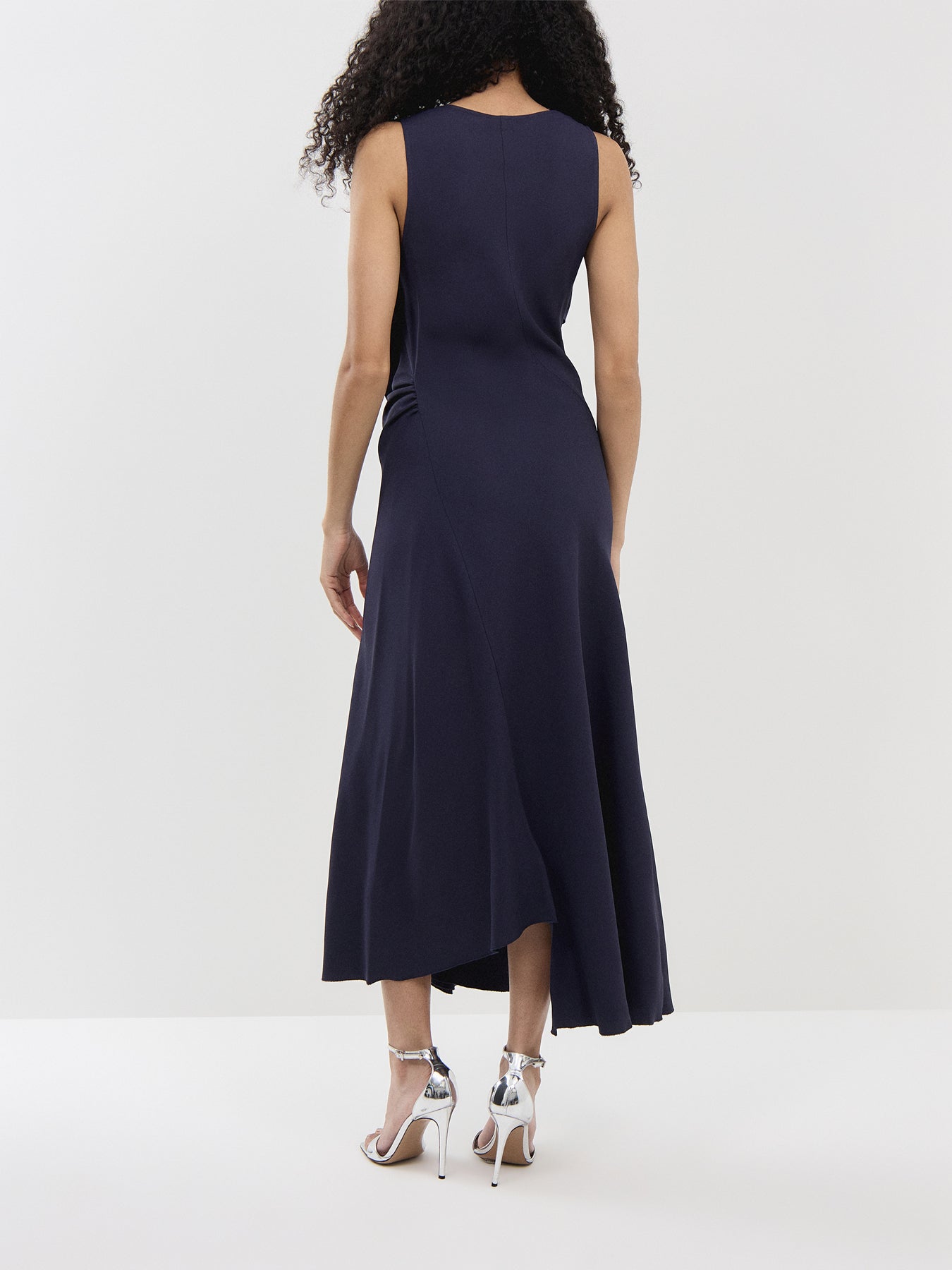 SLEEVELESS DRAPED V-NECK MIDI GOWN