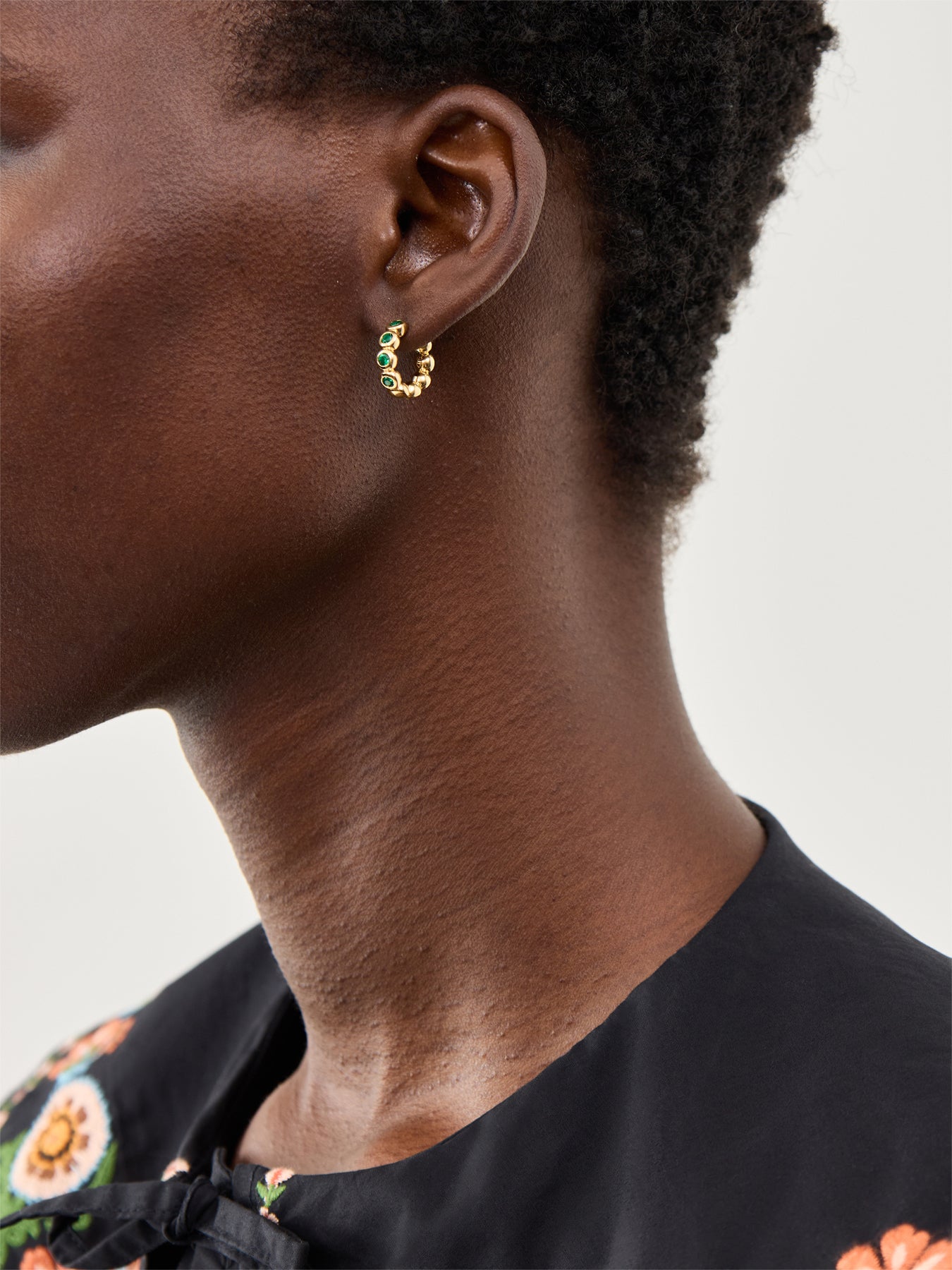 Tennis Small Hoop Earrings Gold/Green