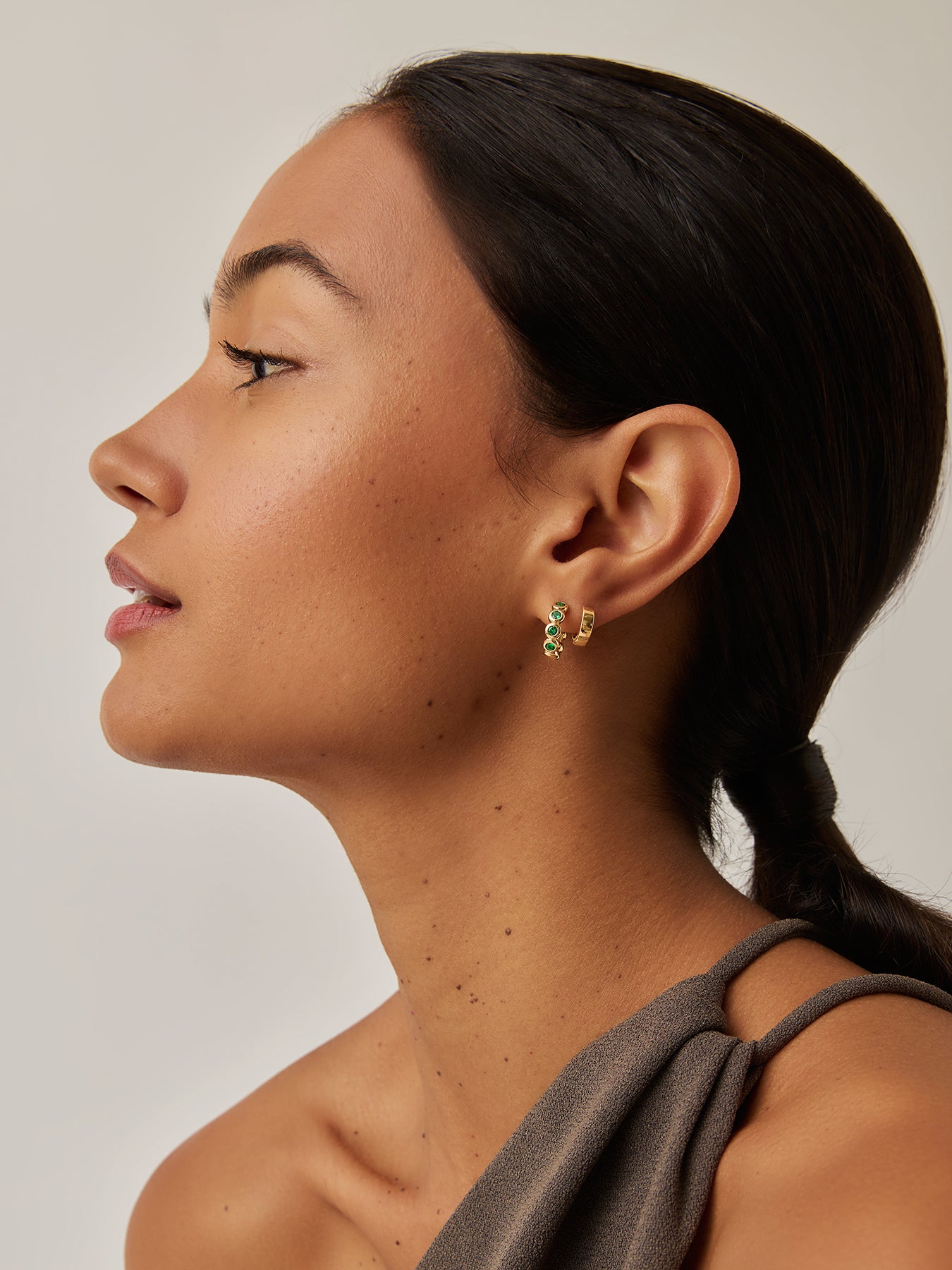 Tennis Small Hoop Earrings Gold/Green