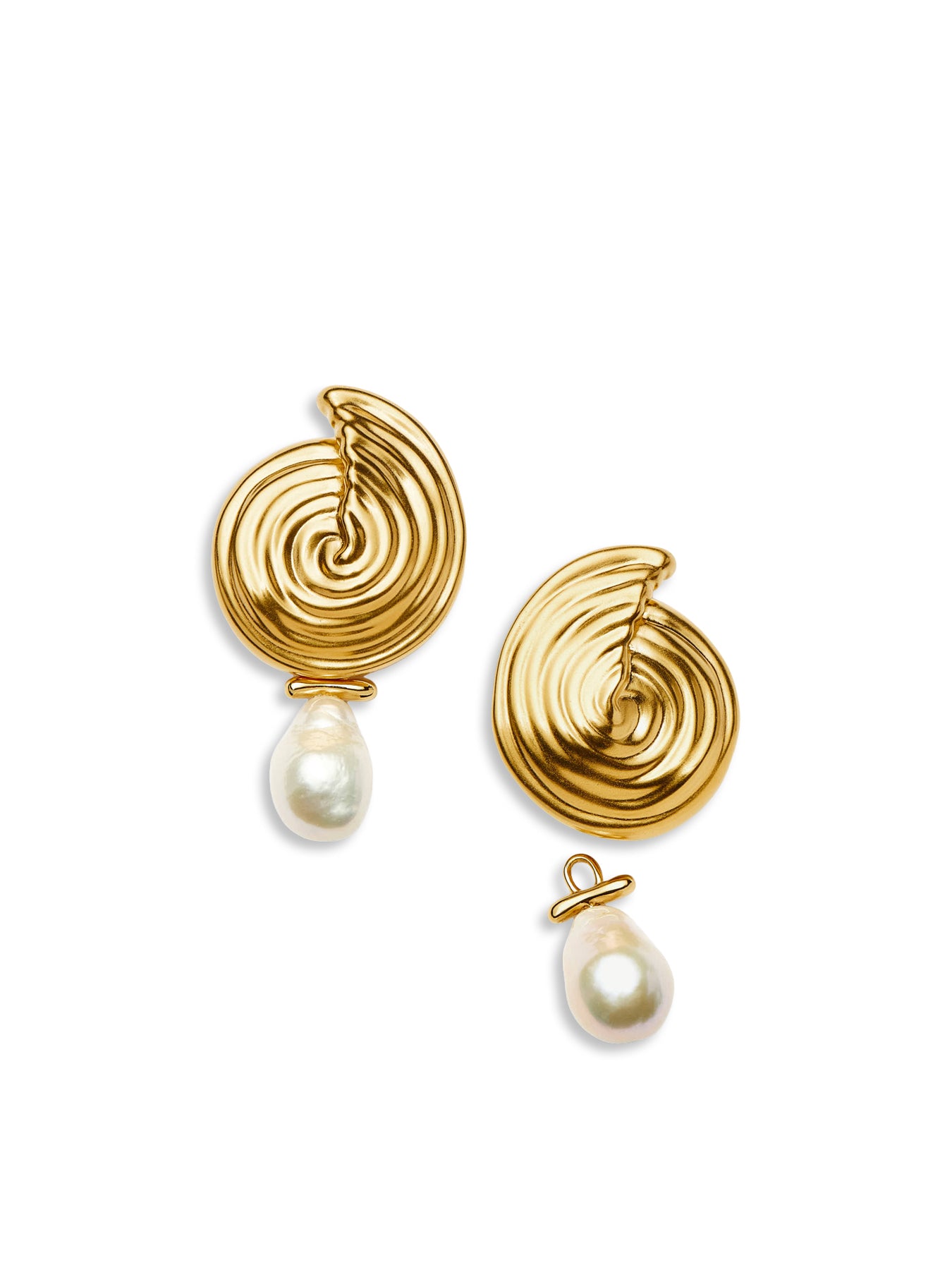 Spiral Pearl Large Drop Earrings Gold