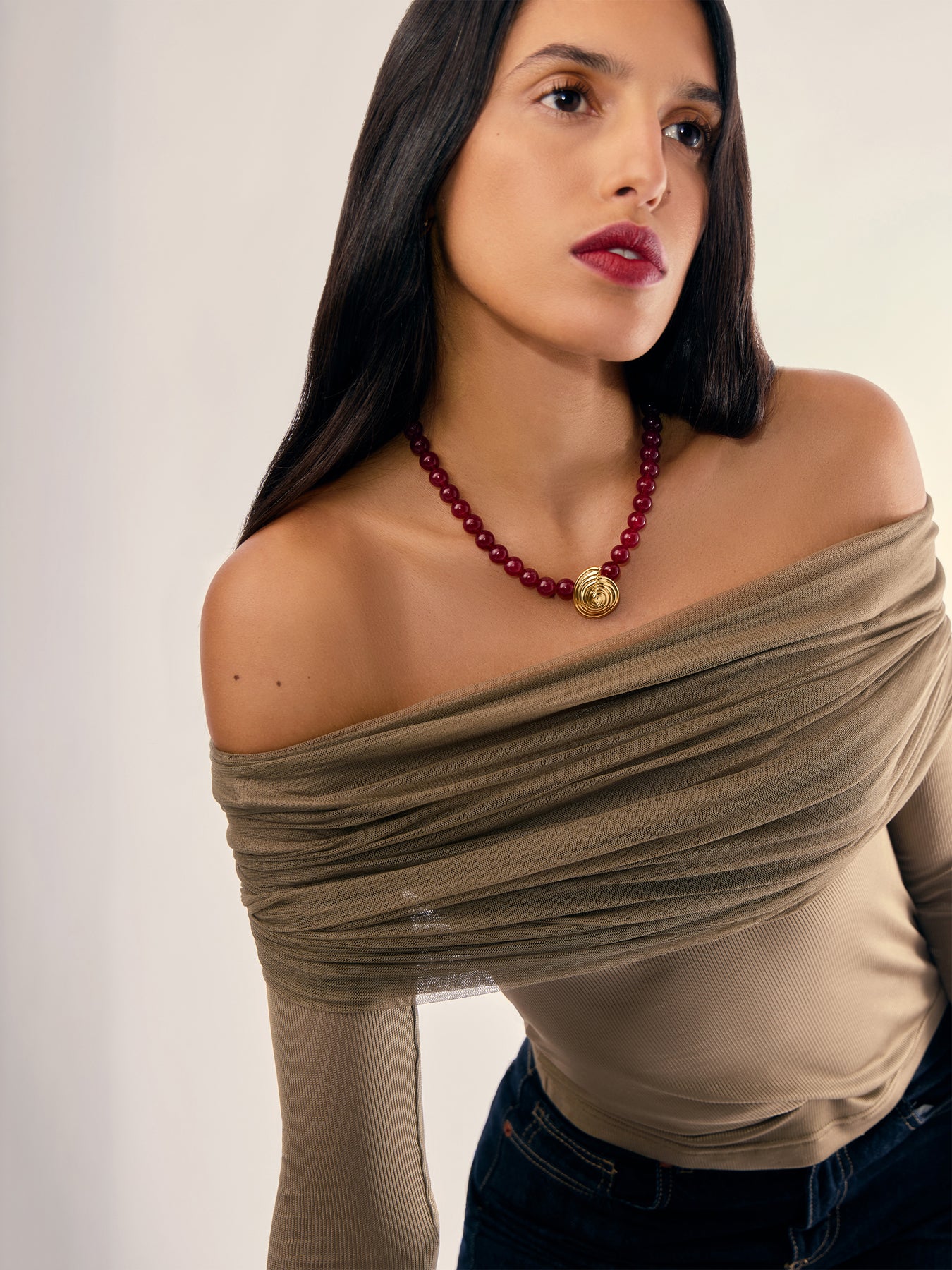 Spiral Red Beaded Pendant Necklace