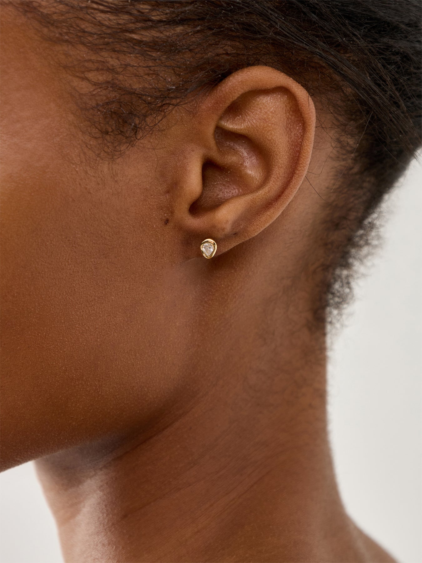 Gold Pear Bezel Earring Studs