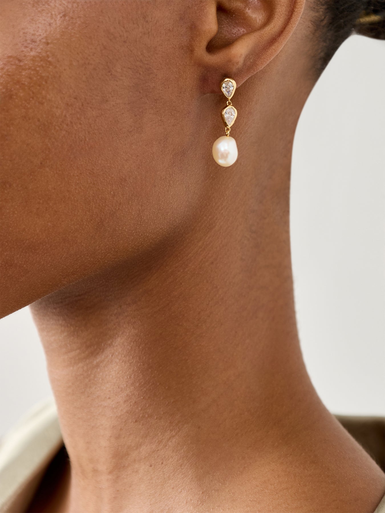 Gold Pear Bezel & Pearl Drop Earring Studs