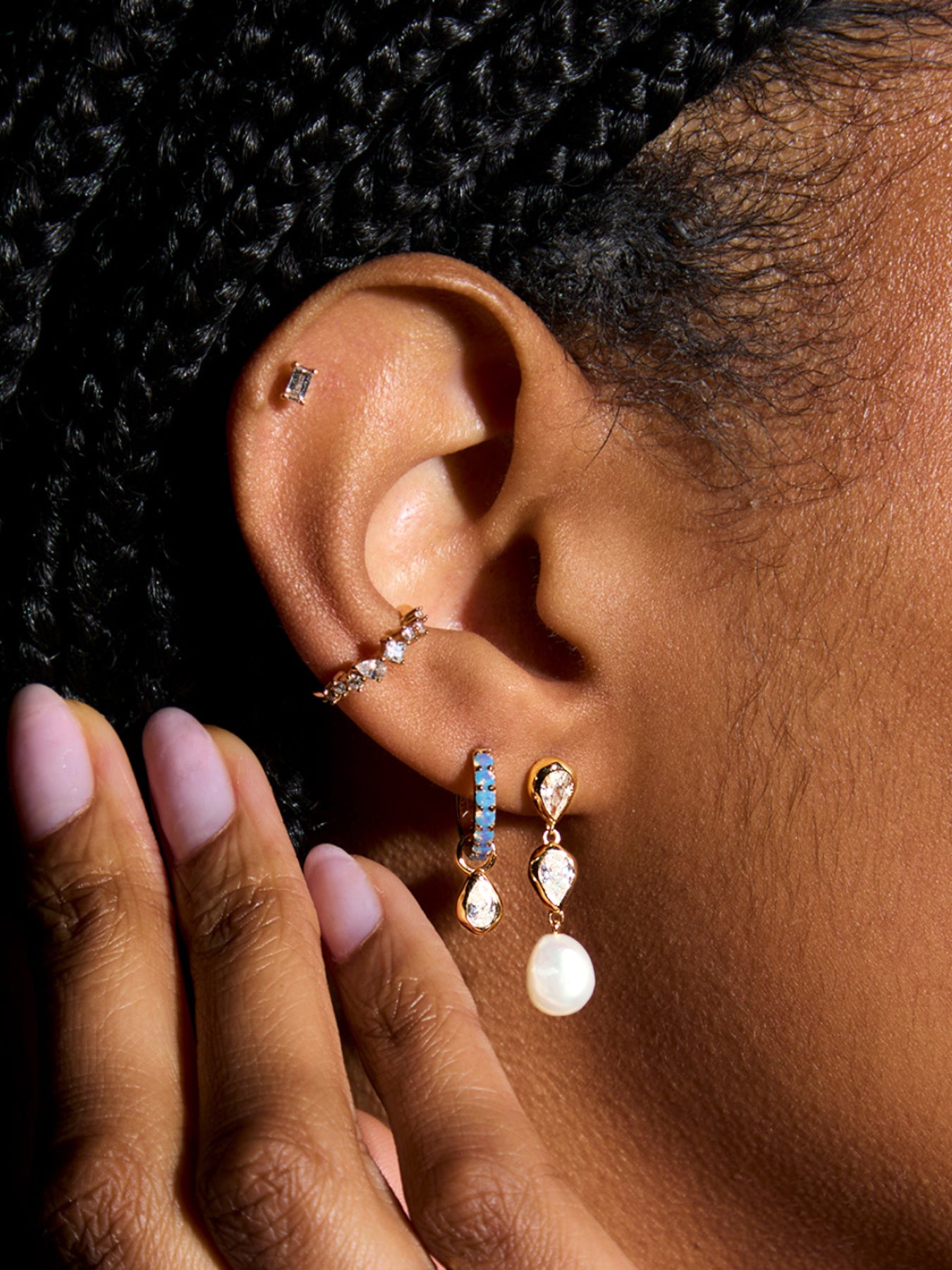 Gold Pear Bezel & Pearl Drop Earring Studs