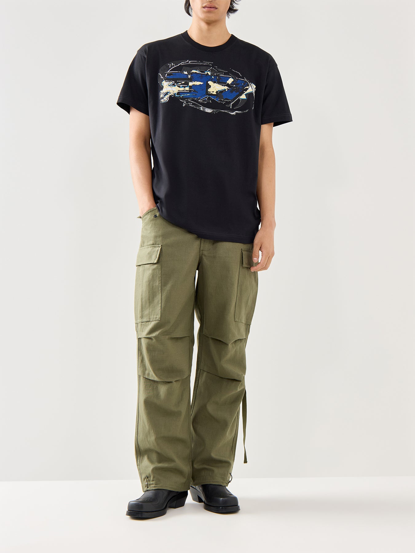 Cotton Black T-Norm-T11 Big D T-Shirt