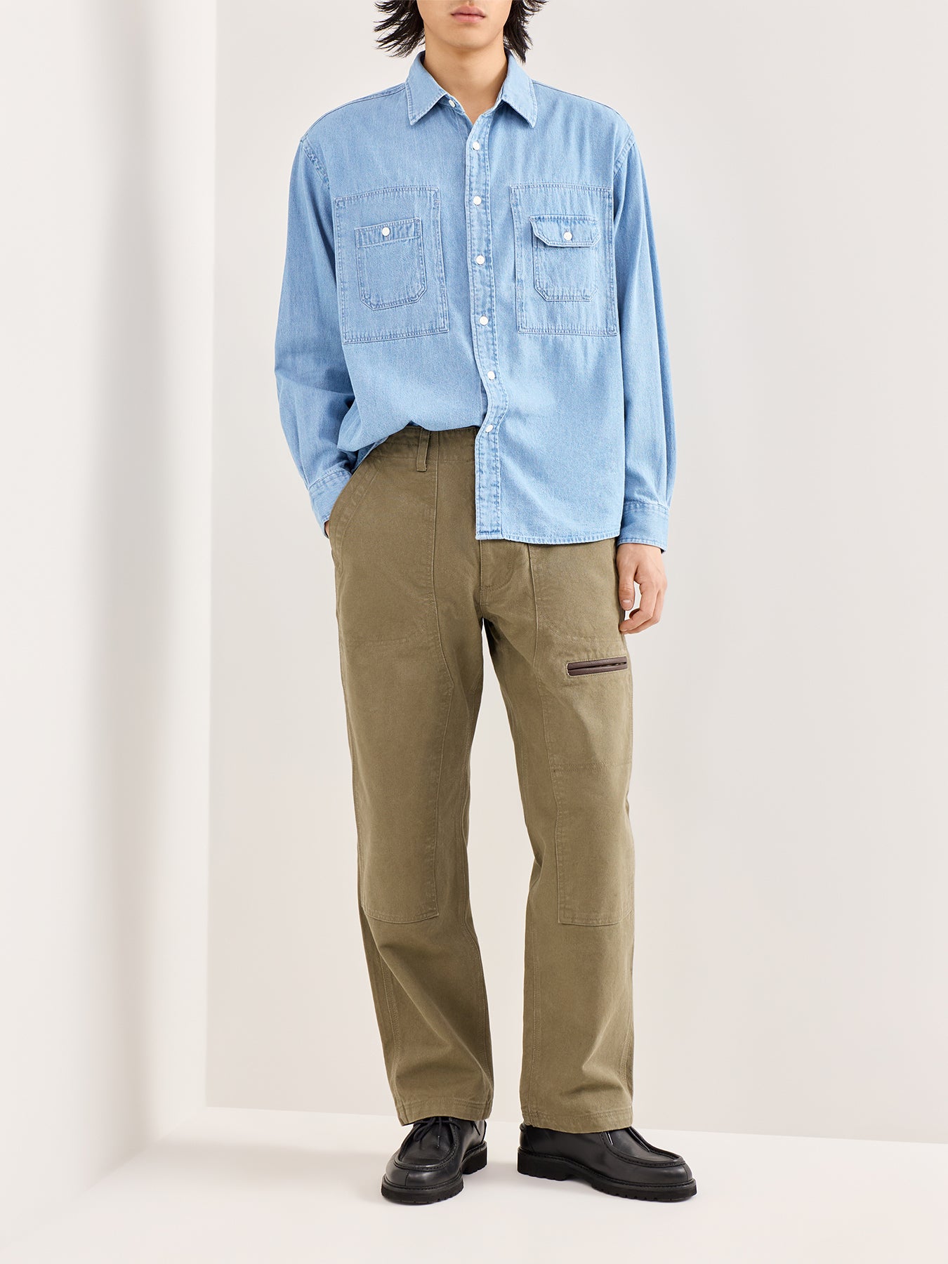 Bleach Denim Utility Shirt Blue