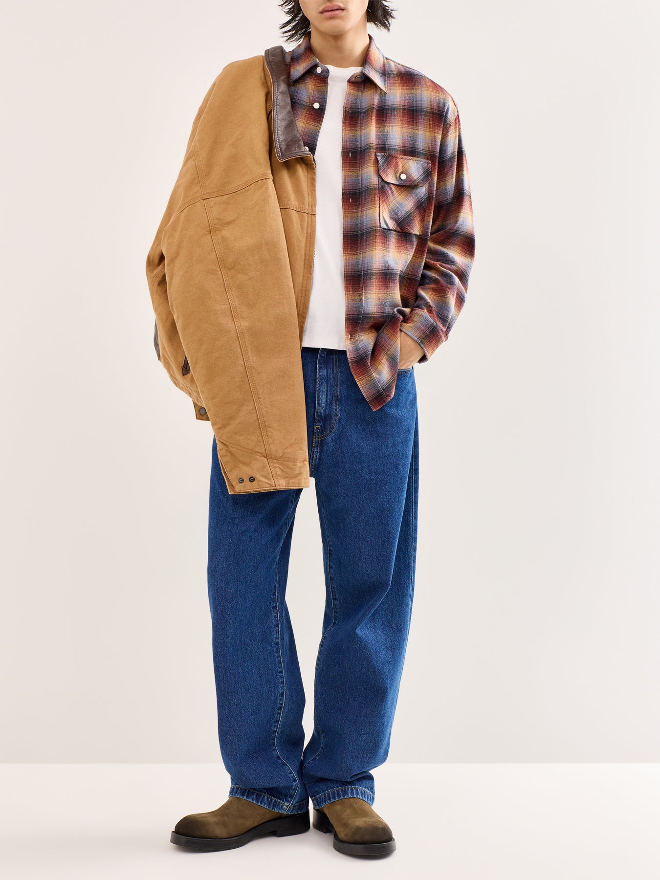 Flannel Check Work Shirt Brown