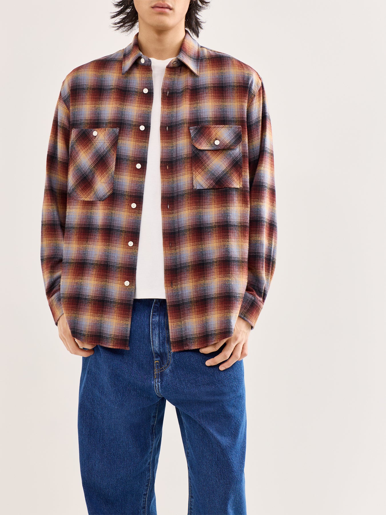 Flannel Check Work Shirt Brown