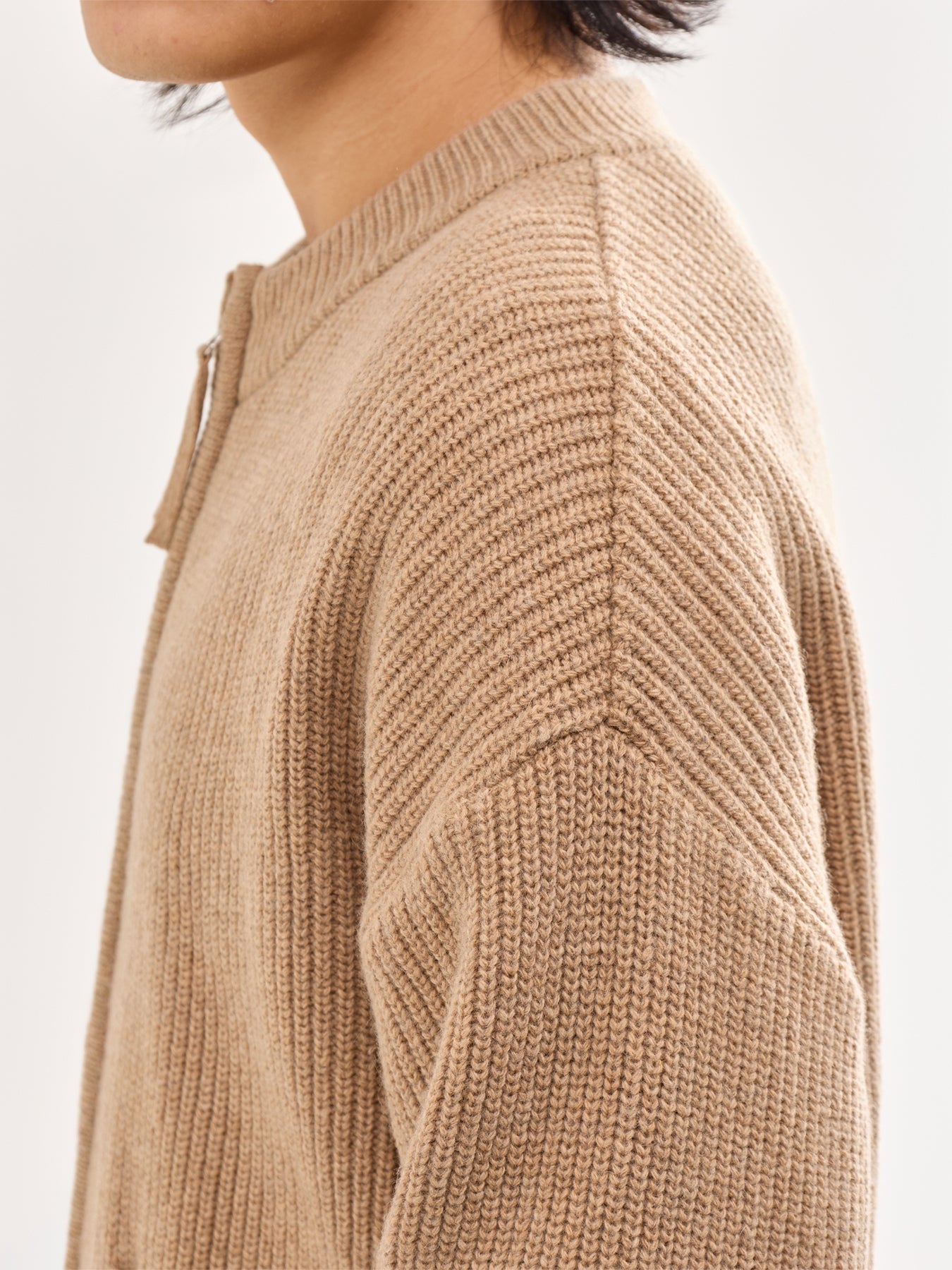 Wool Deck Zip-Up Cardigan Beige