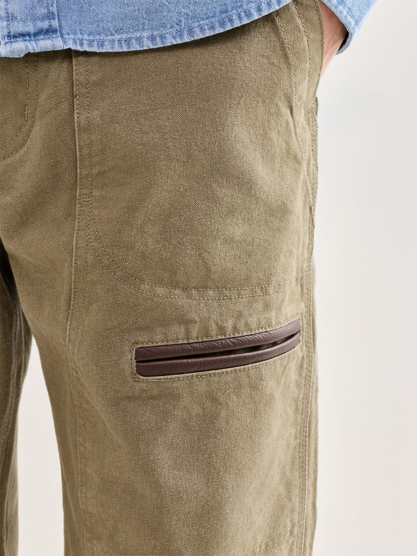 Heavy Canvas Destroyed Double Knee Pants Olive