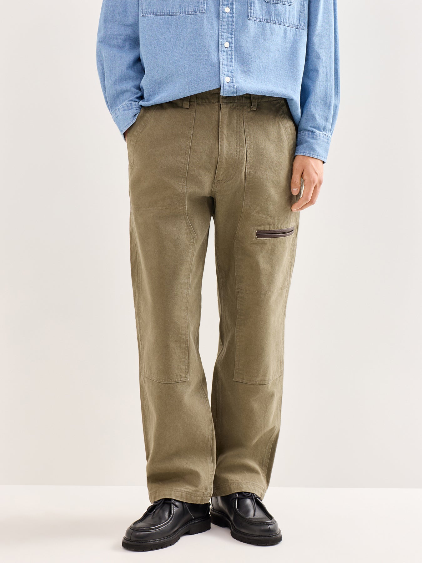 Heavy Canvas Destroyed Double Knee Pants Olive