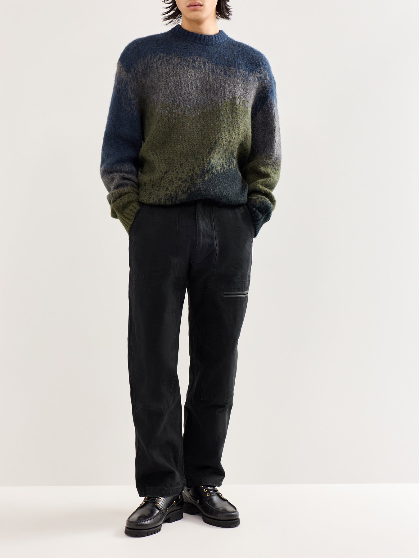 Heavy Canvas Destroyed Double Knee Pants Black