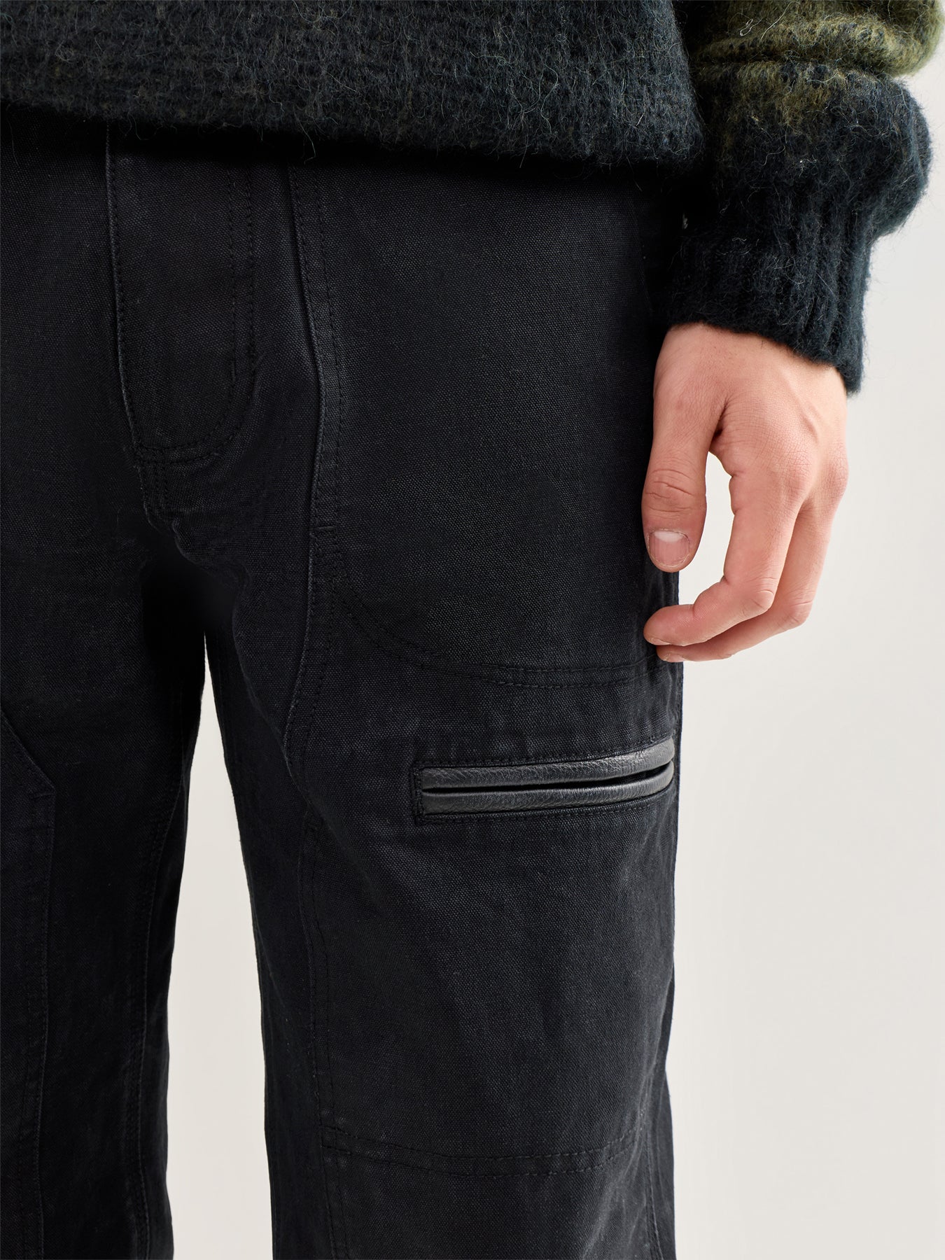 Heavy Canvas Destroyed Double Knee Pants Black