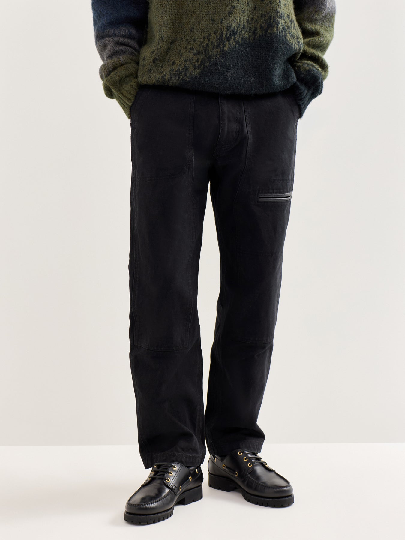 Heavy Canvas Destroyed Double Knee Pants Black