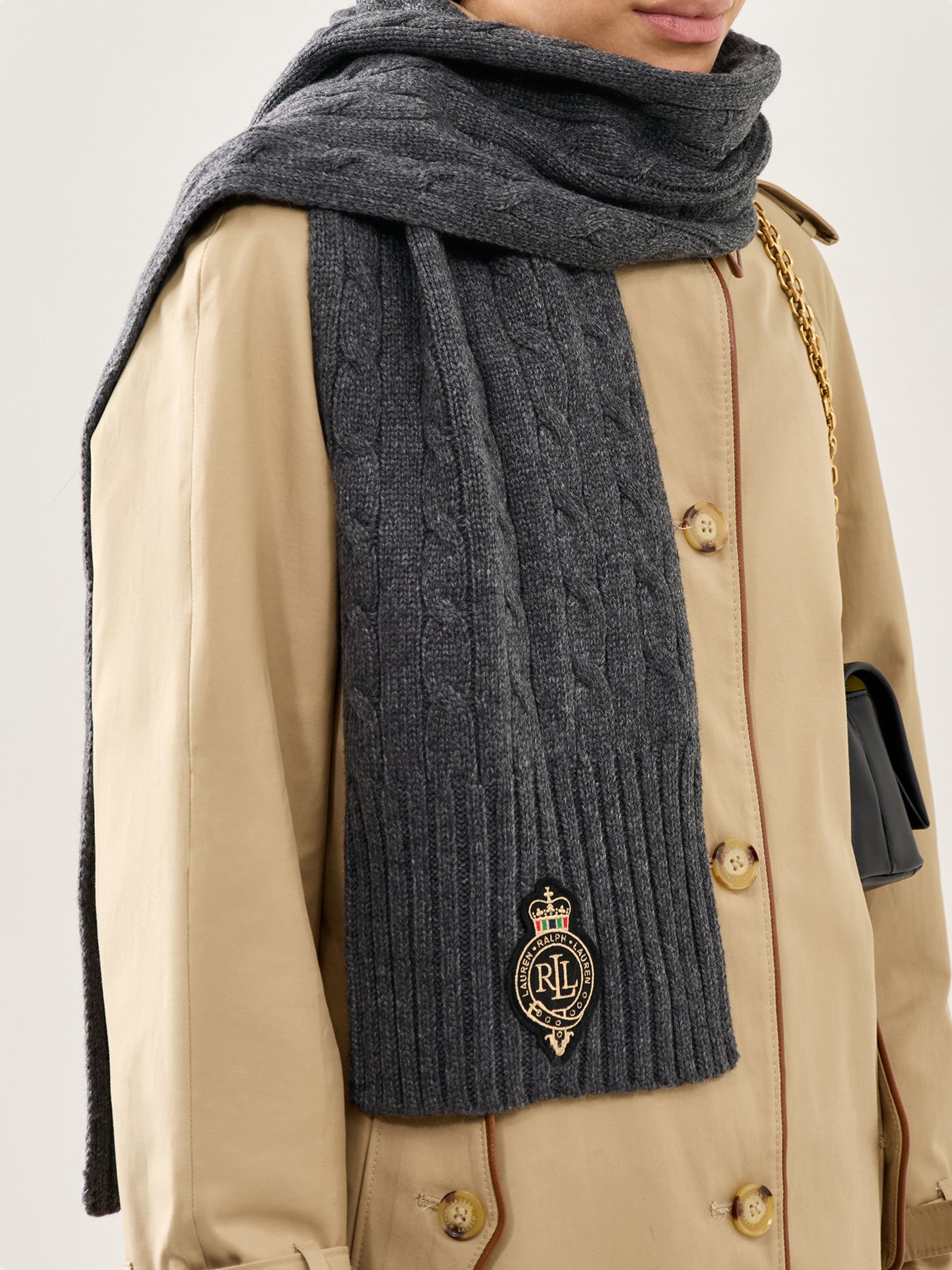 Crest Patch Knit Scarf Navy