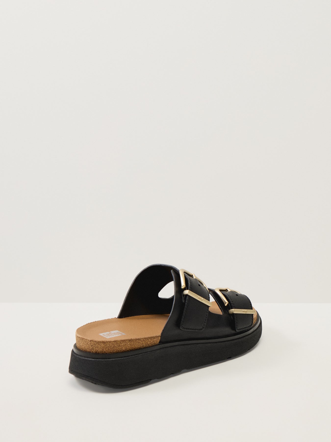 Gen-Ff Buckle Two-Bar Leather Slides Black