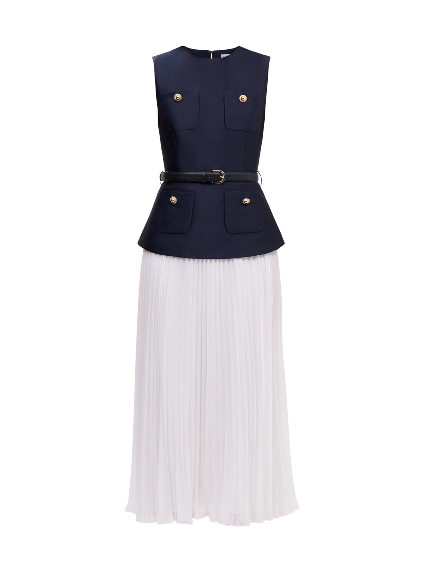 Navy Taffeta Midi Dress