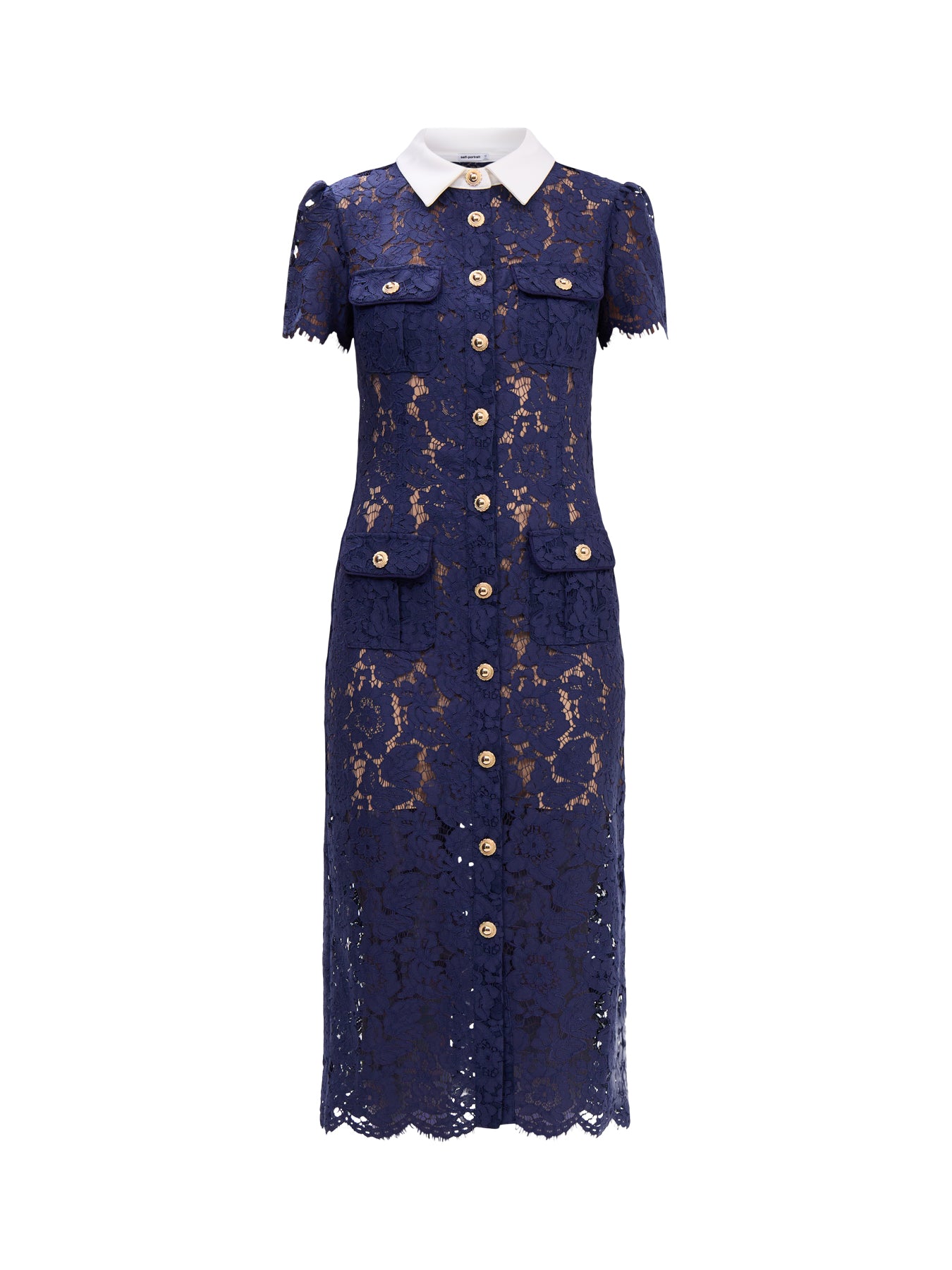 Navy Lace Contrast Collar Midi Dress