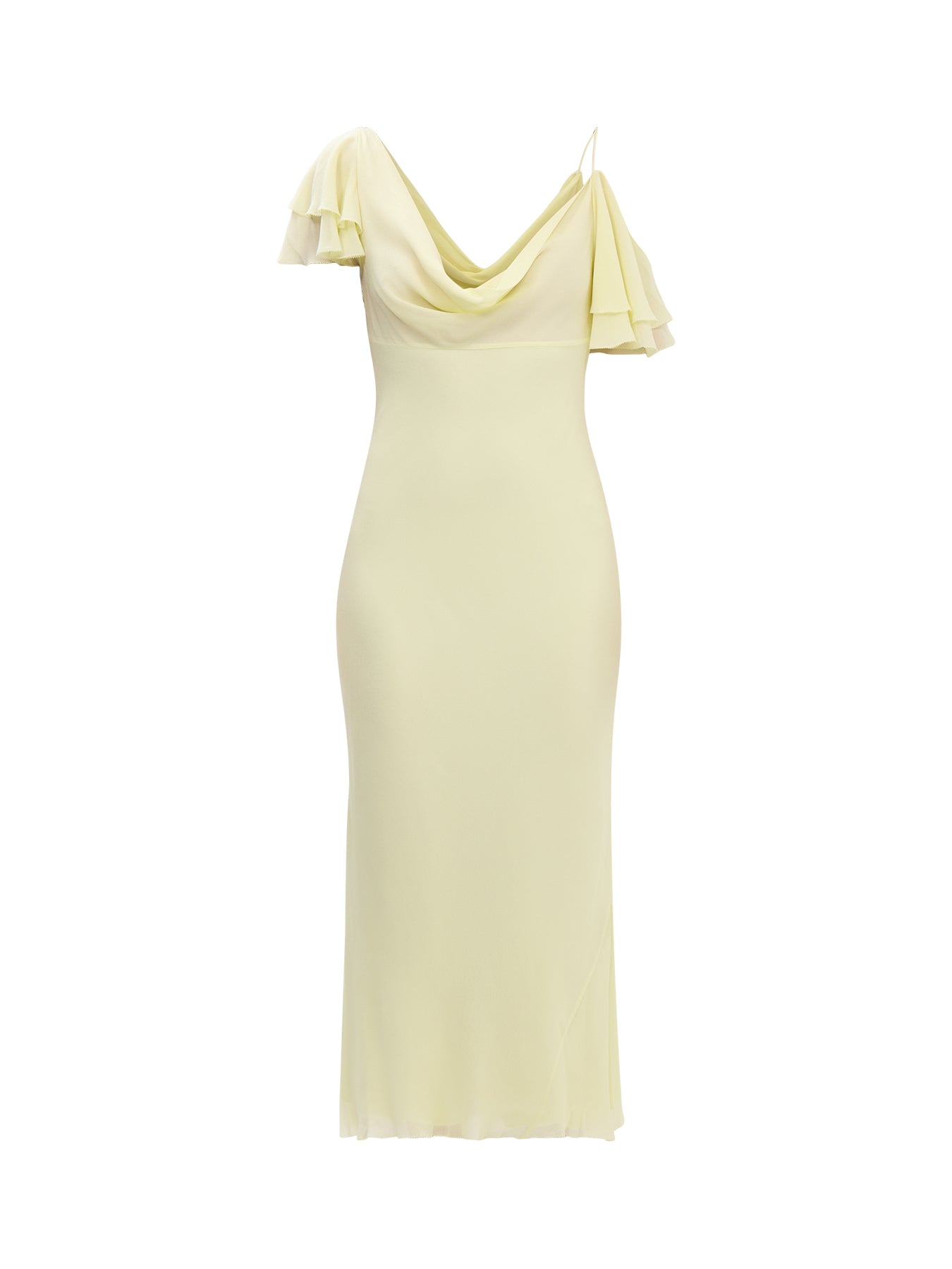 Yellow Georgette Frill Midi Dress