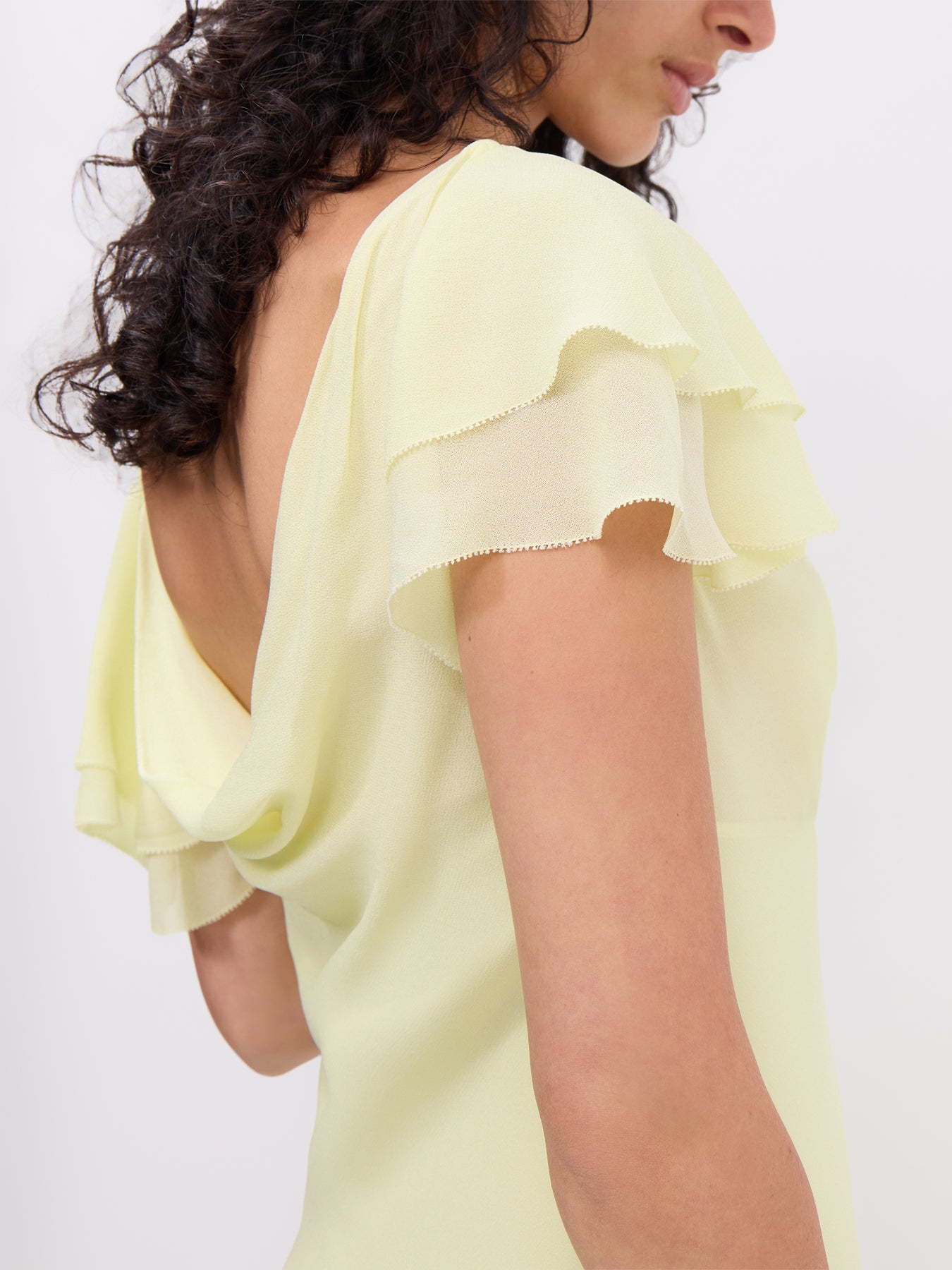 Yellow Georgette Frill Midi Dress