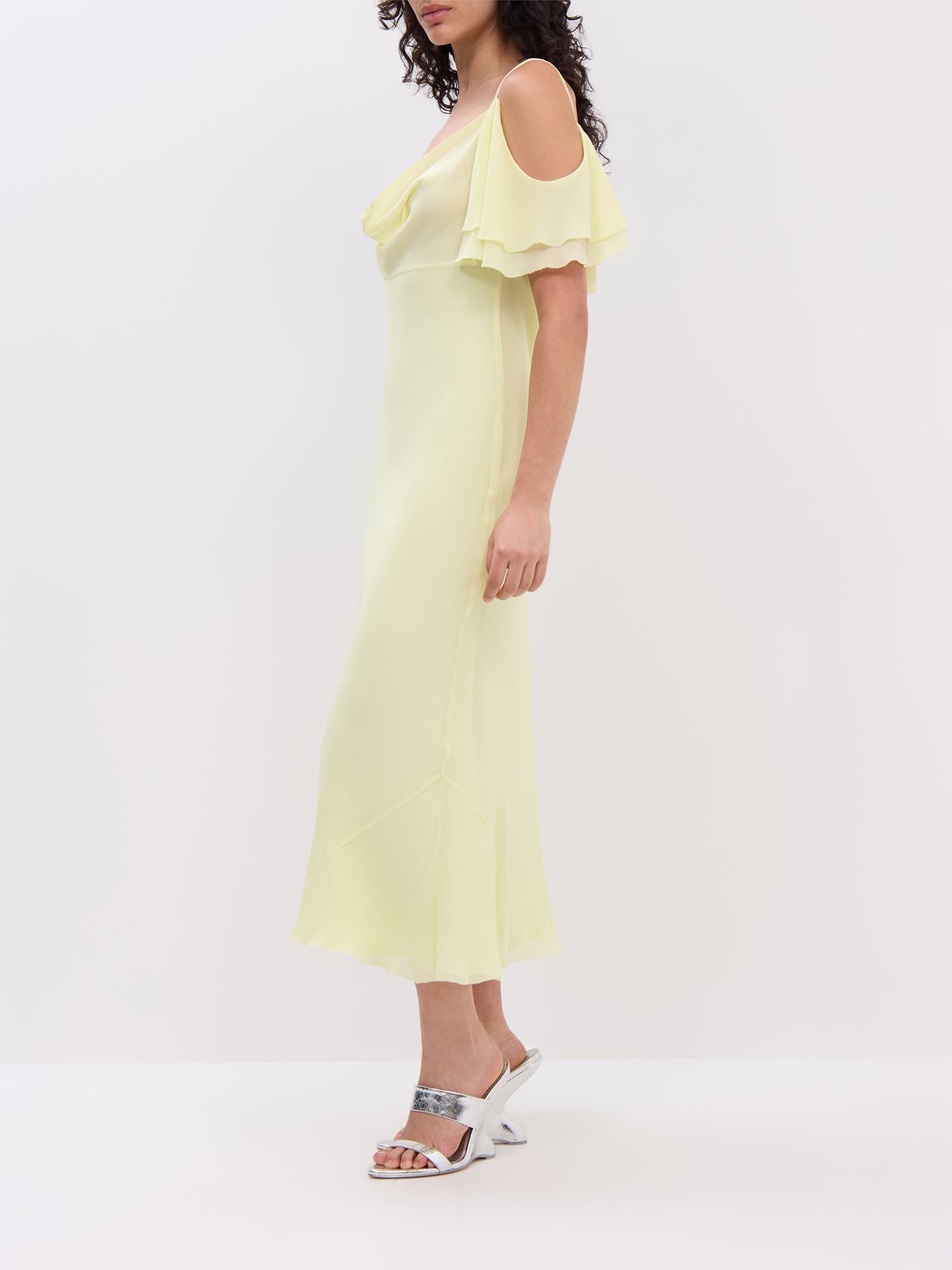 Yellow Georgette Frill Midi Dress