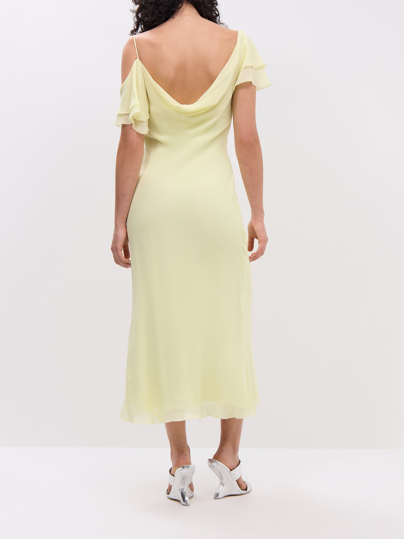 Yellow Georgette Frill Midi Dress