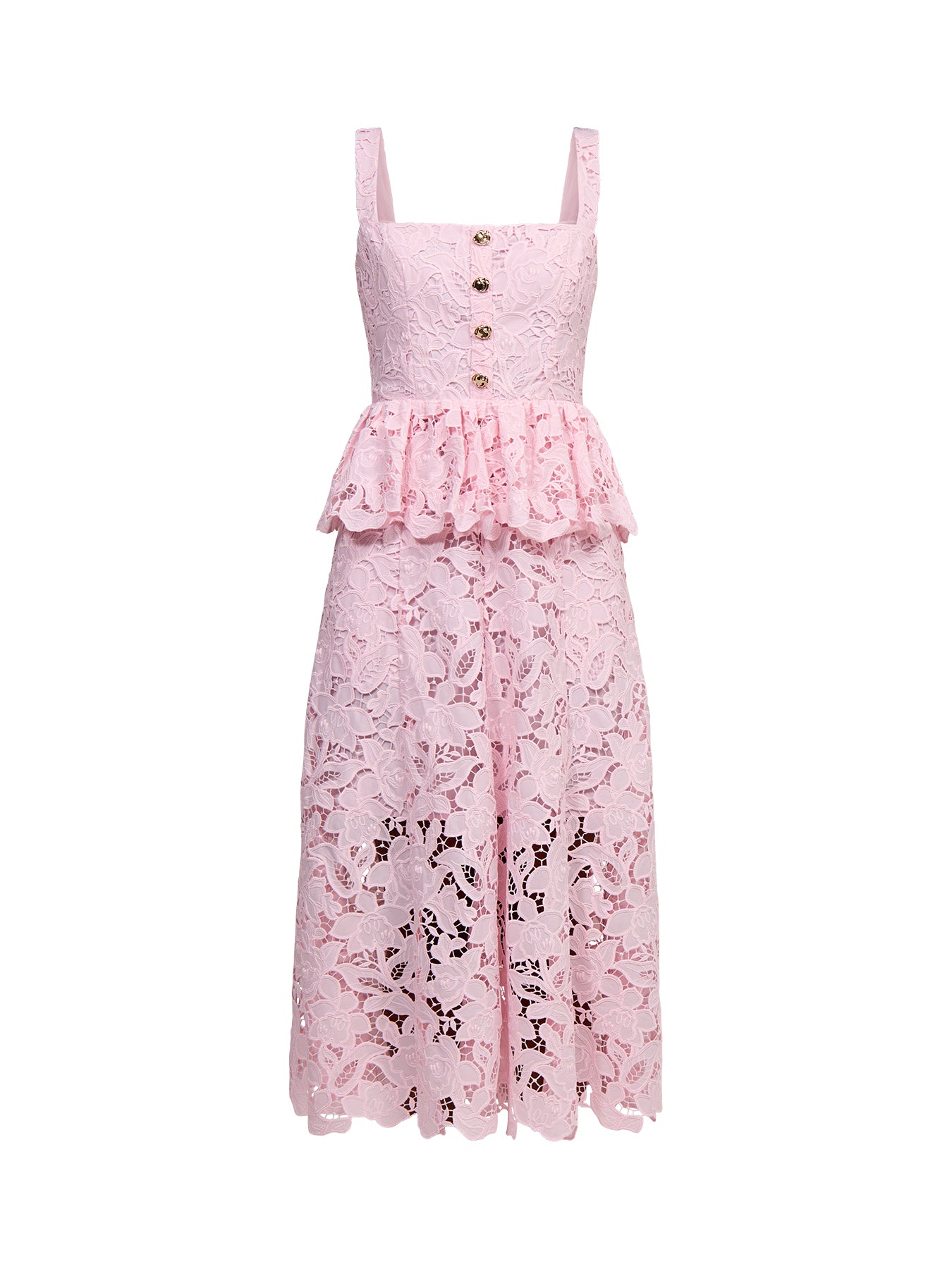Pink Lace Peplum Midi Dress
