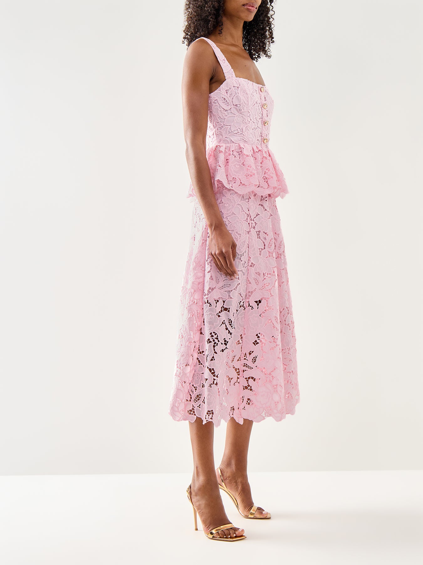 Pink Lace Peplum Midi Dress