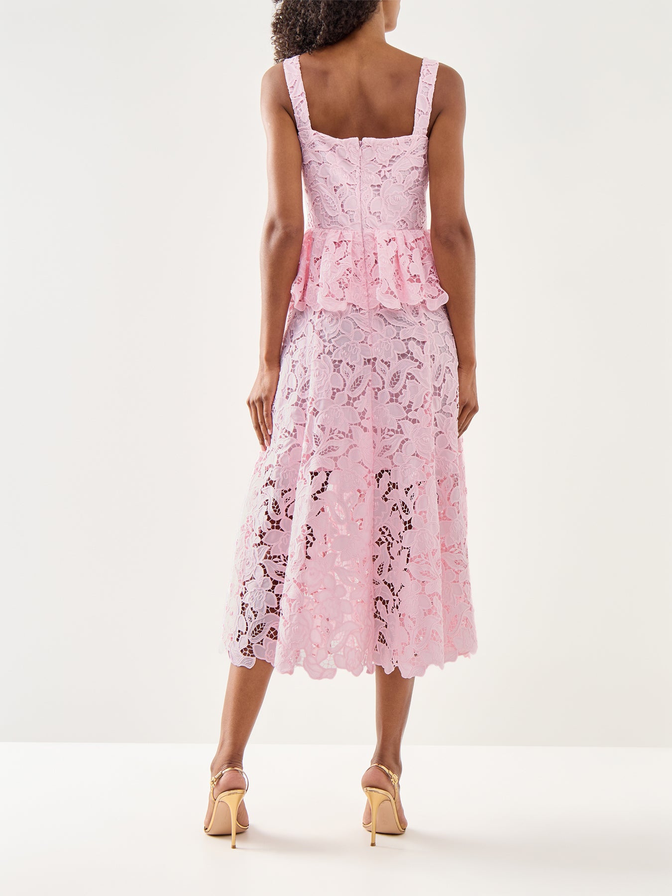 Pink Lace Peplum Midi Dress