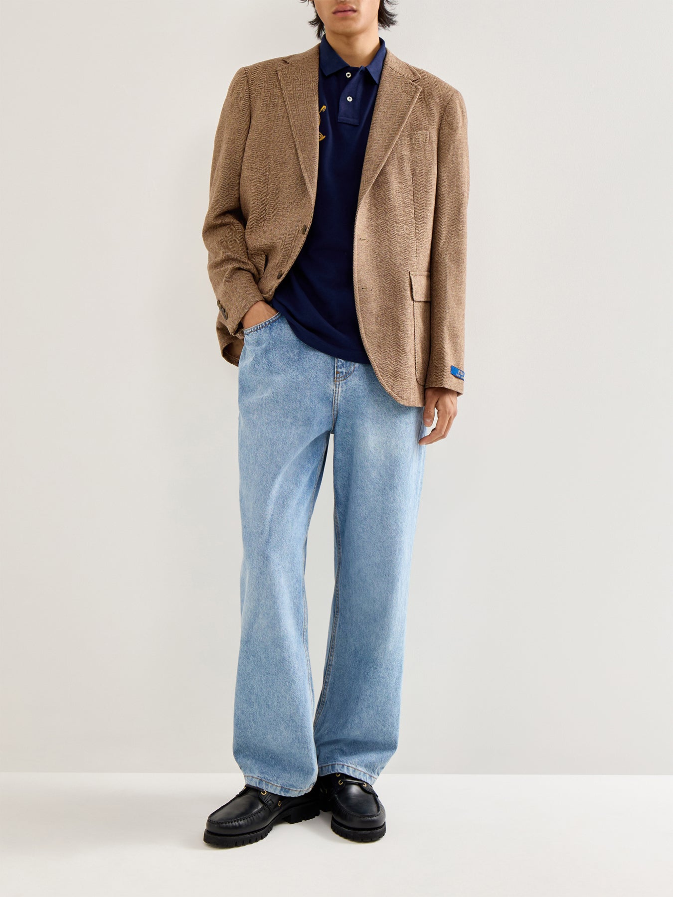 Herringbone Single Breast Blazer Tan