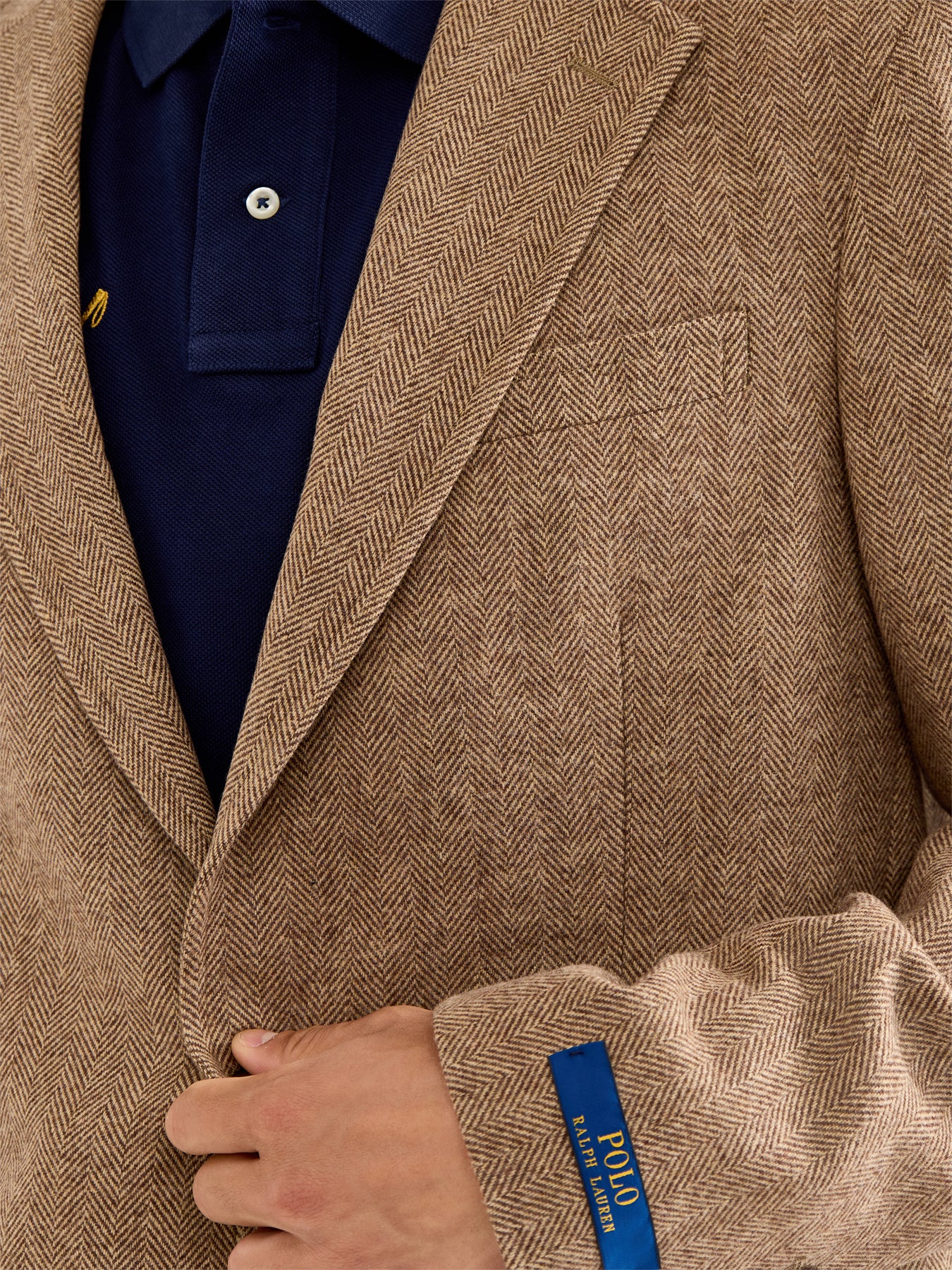 Herringbone Single Breast Blazer Tan