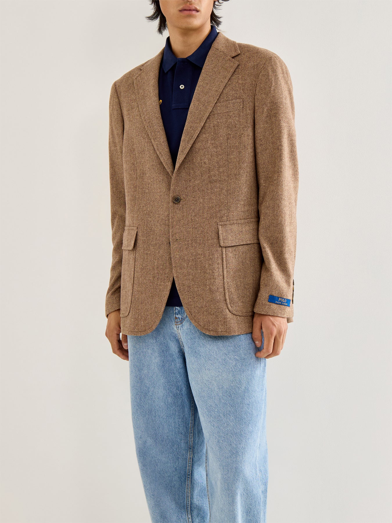 Herringbone Single Breast Blazer Tan
