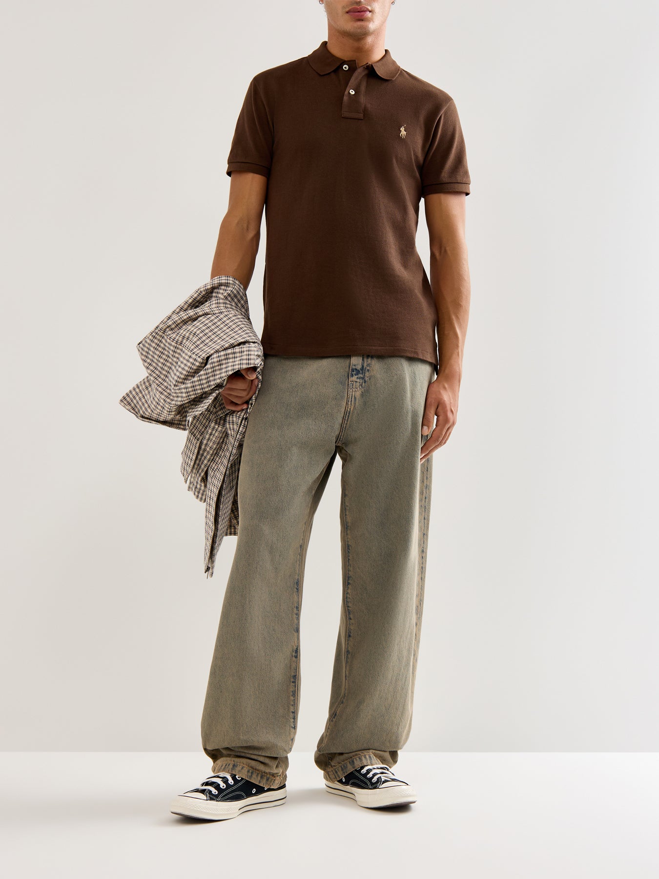 Slim Fit Cotton Polo Top Brown