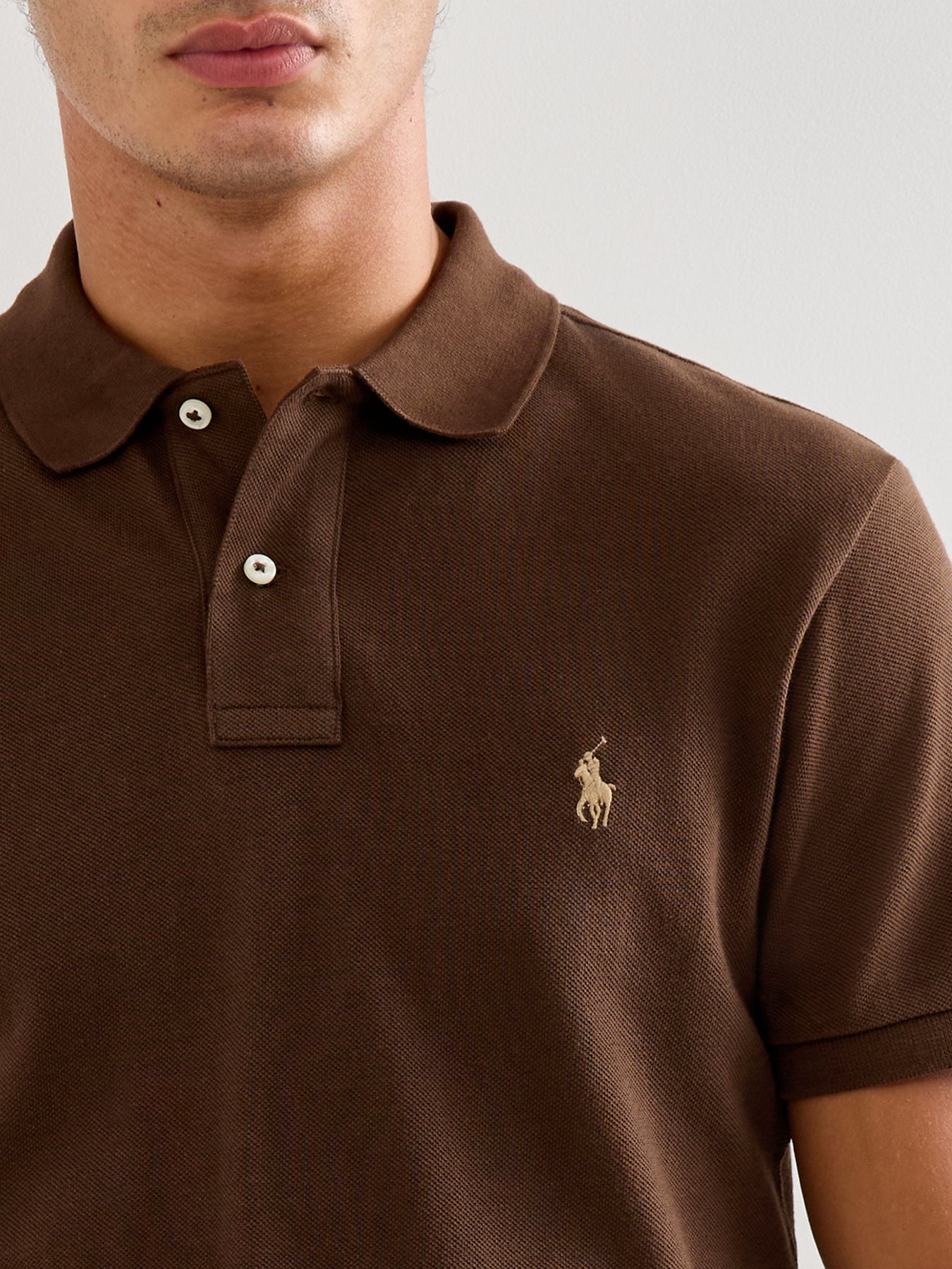 Slim Fit Cotton Polo Top Brown