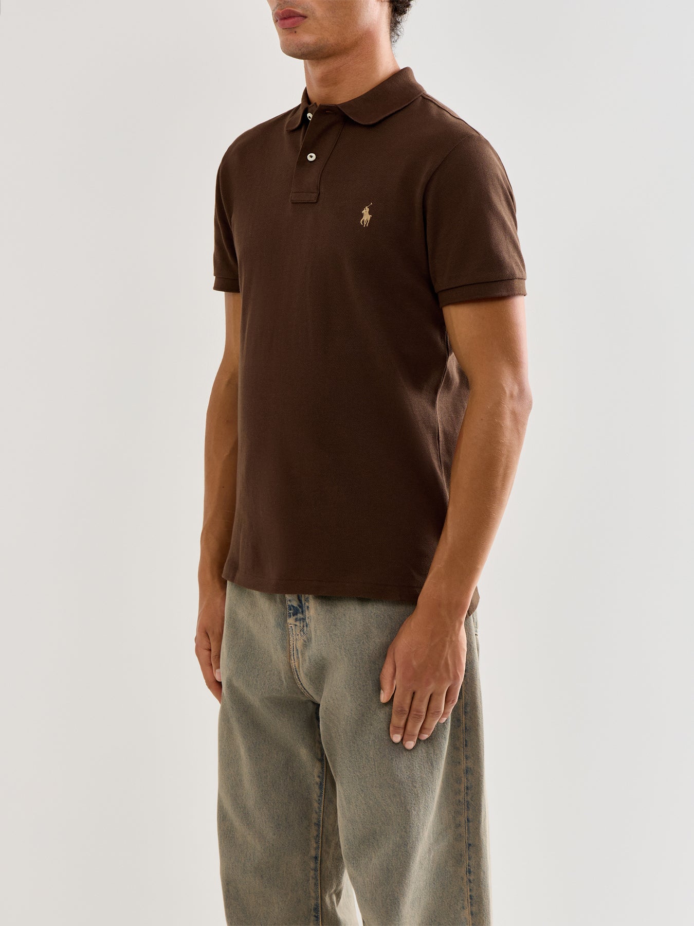 Slim Fit Cotton Polo Top Brown