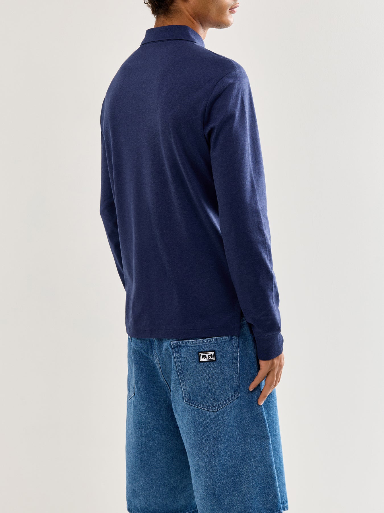 Pima Cotton Long Sleeves Polo Top Blue