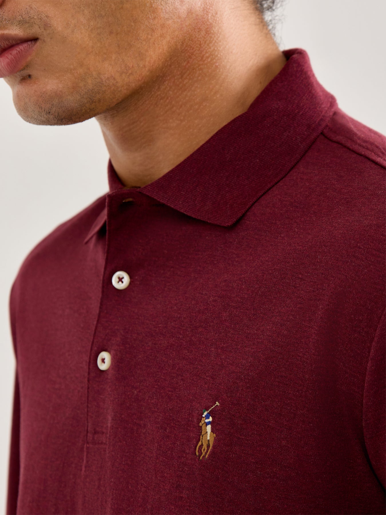 Pima Cotton Long Sleeves Polo Top Wine