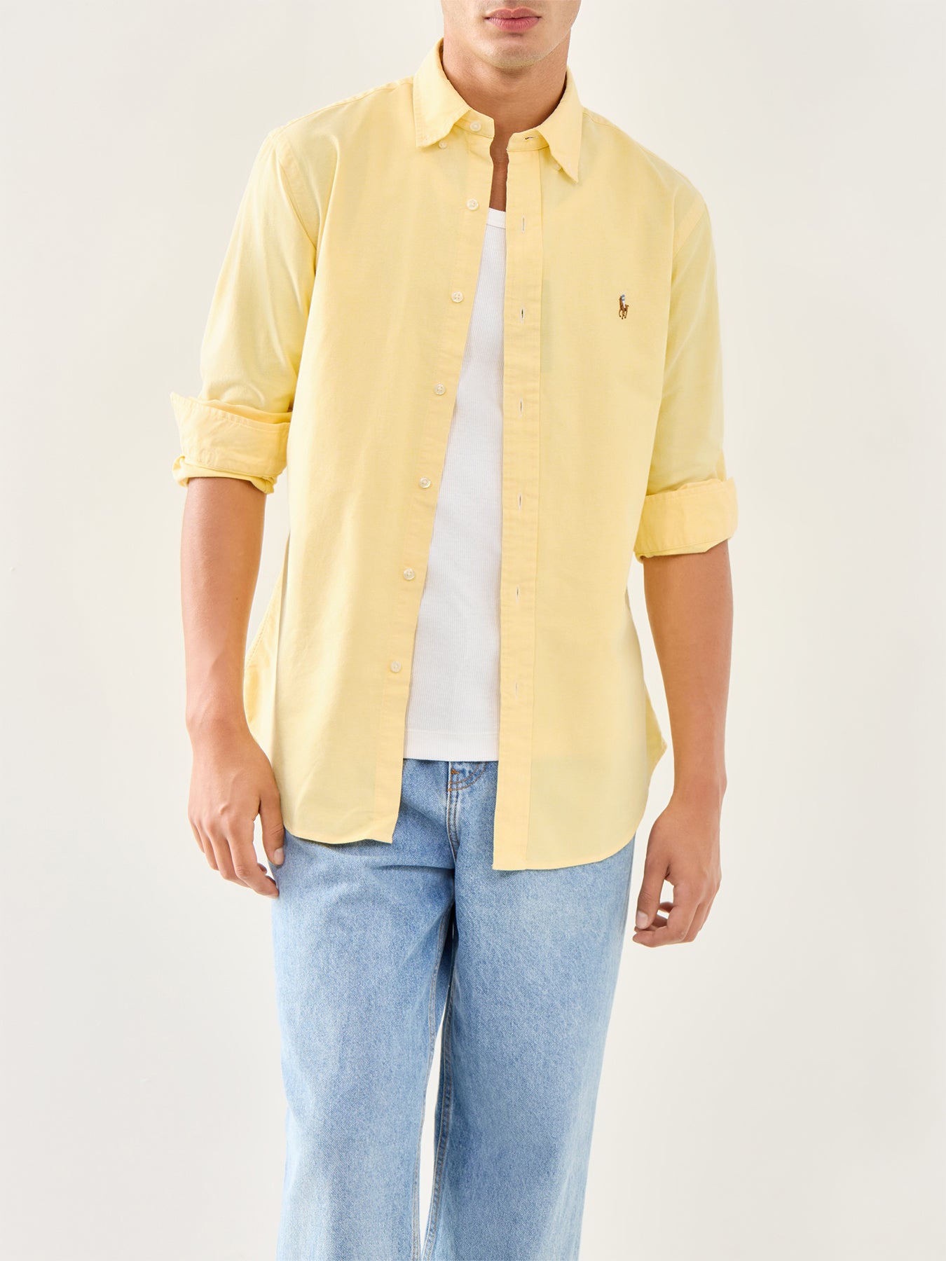 Custom Fit Cotton Oxford Shirt Yellow Cotton