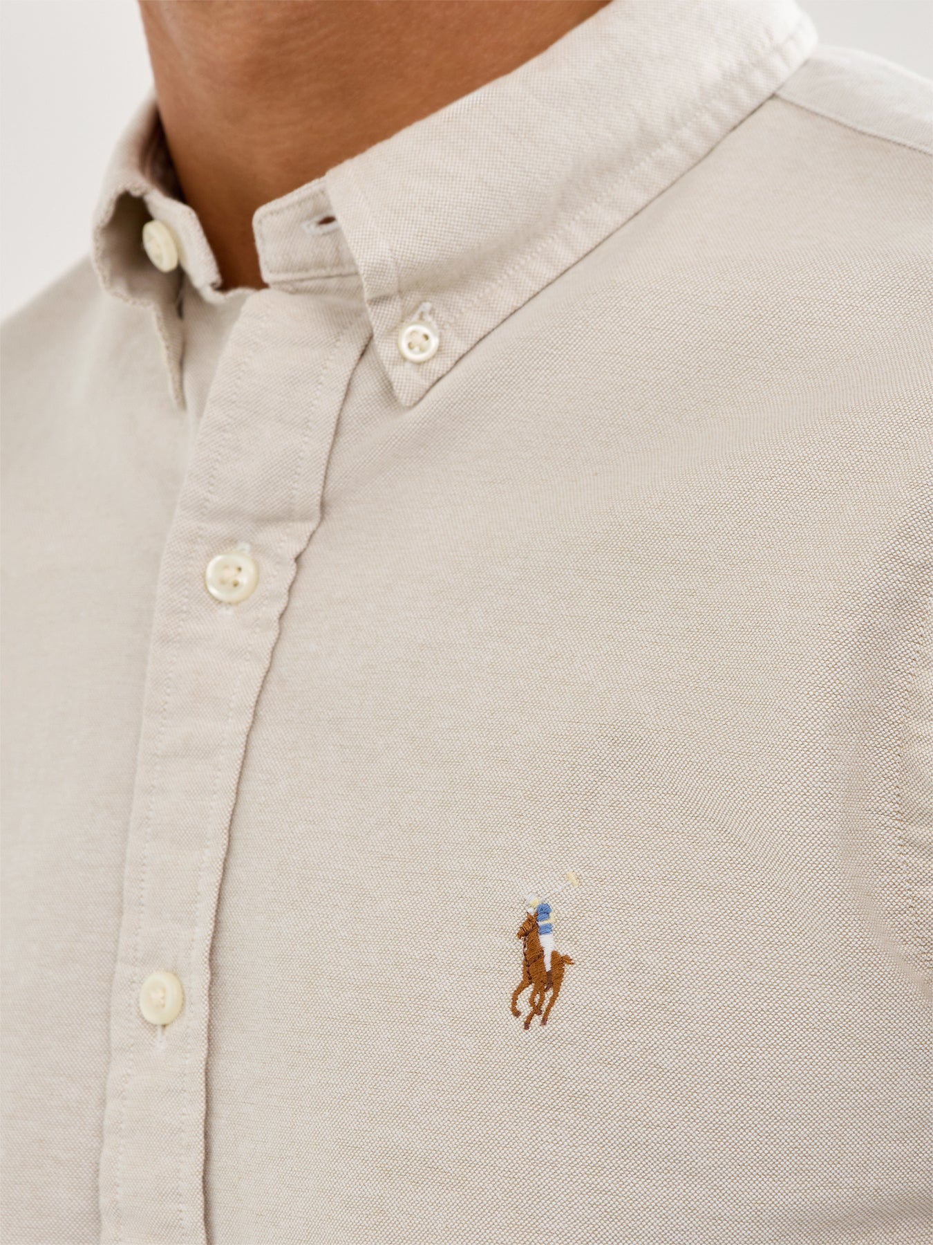 Slim Fit Cotton Oxford Shirt Cream