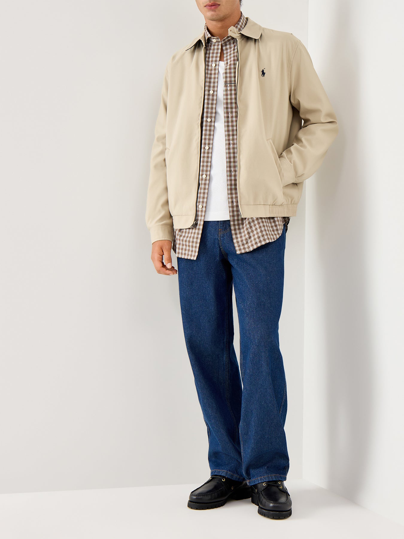 Custom Fit Stretch Poplin Check Shirt Brown