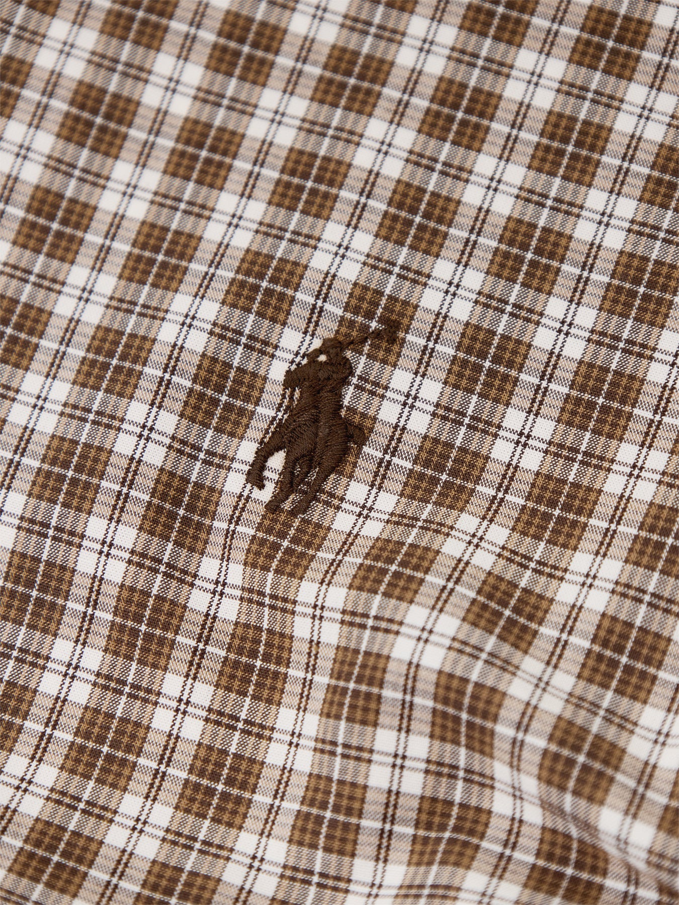 Custom Fit Stretch Poplin Check Shirt Brown