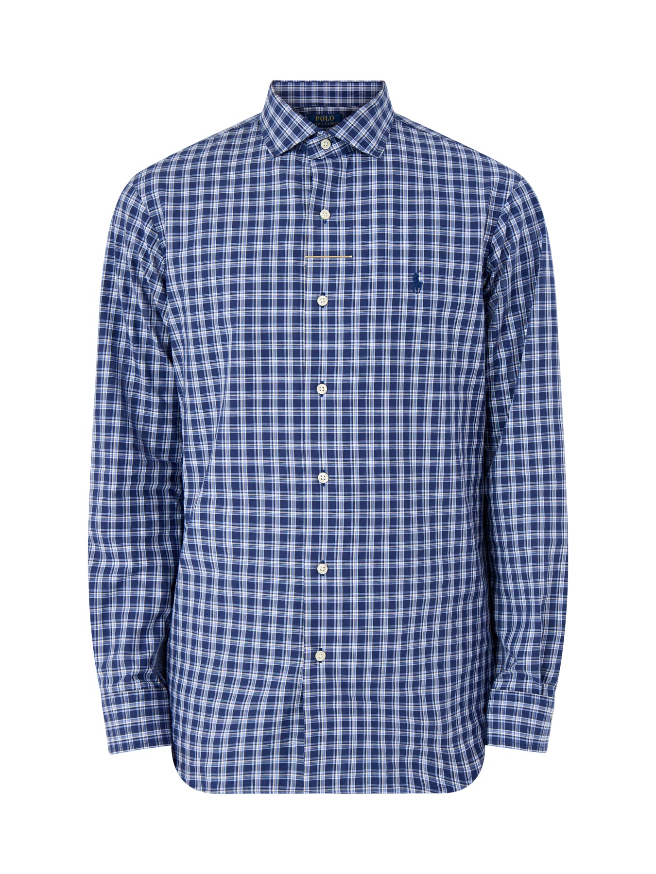Custom Fit Stretch Poplin Check Shirt Navy Multi