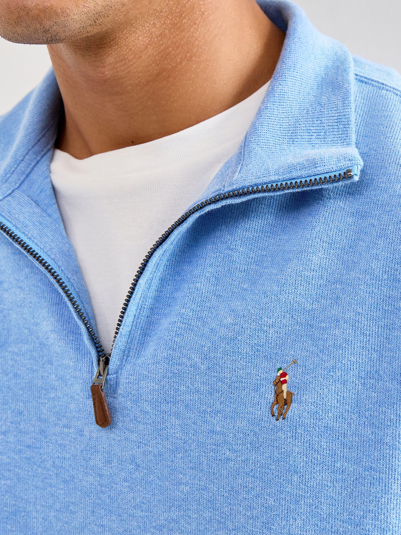1/4 Zip Ribbed Cotton Sweatshirt Blue
