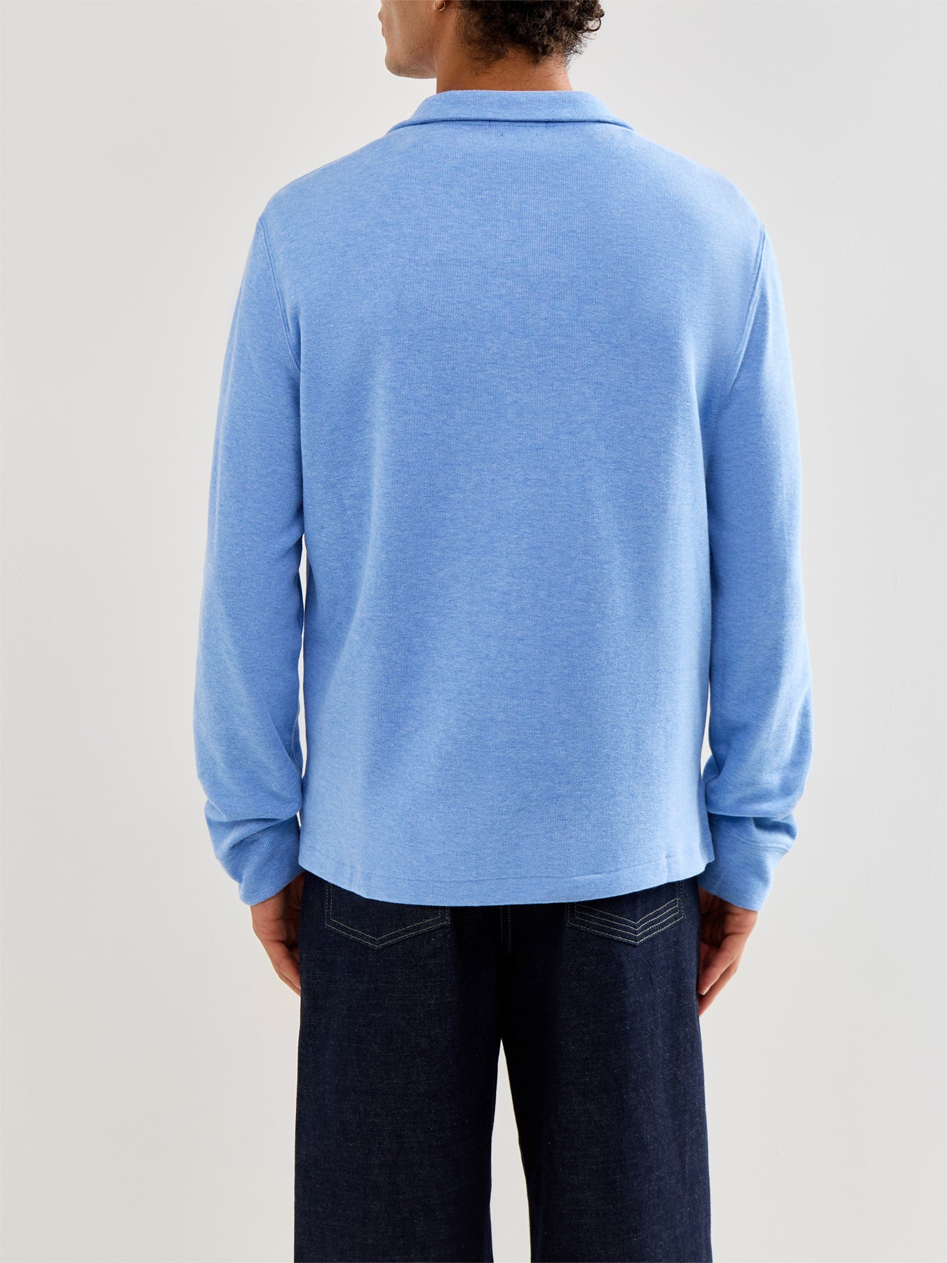 1/4 Zip Ribbed Cotton Sweatshirt Blue