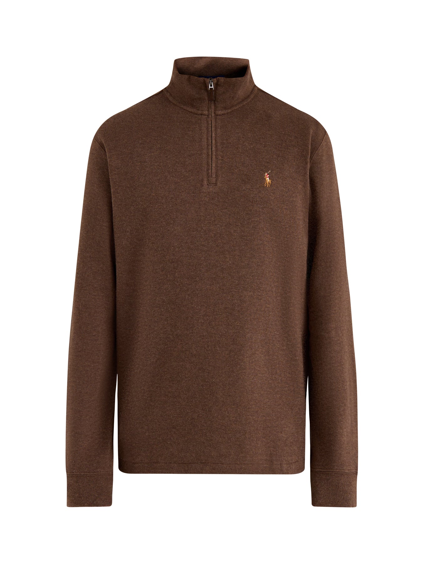 1/4 Zip Ribbed Cotton Sweatshirt Brown