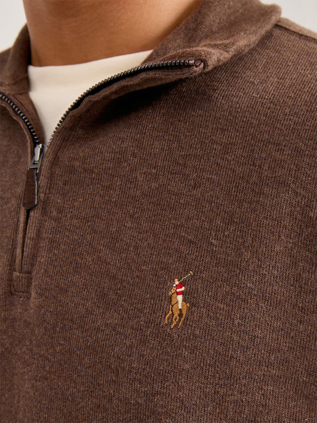 1/4 Zip Ribbed Cotton Sweatshirt Brown