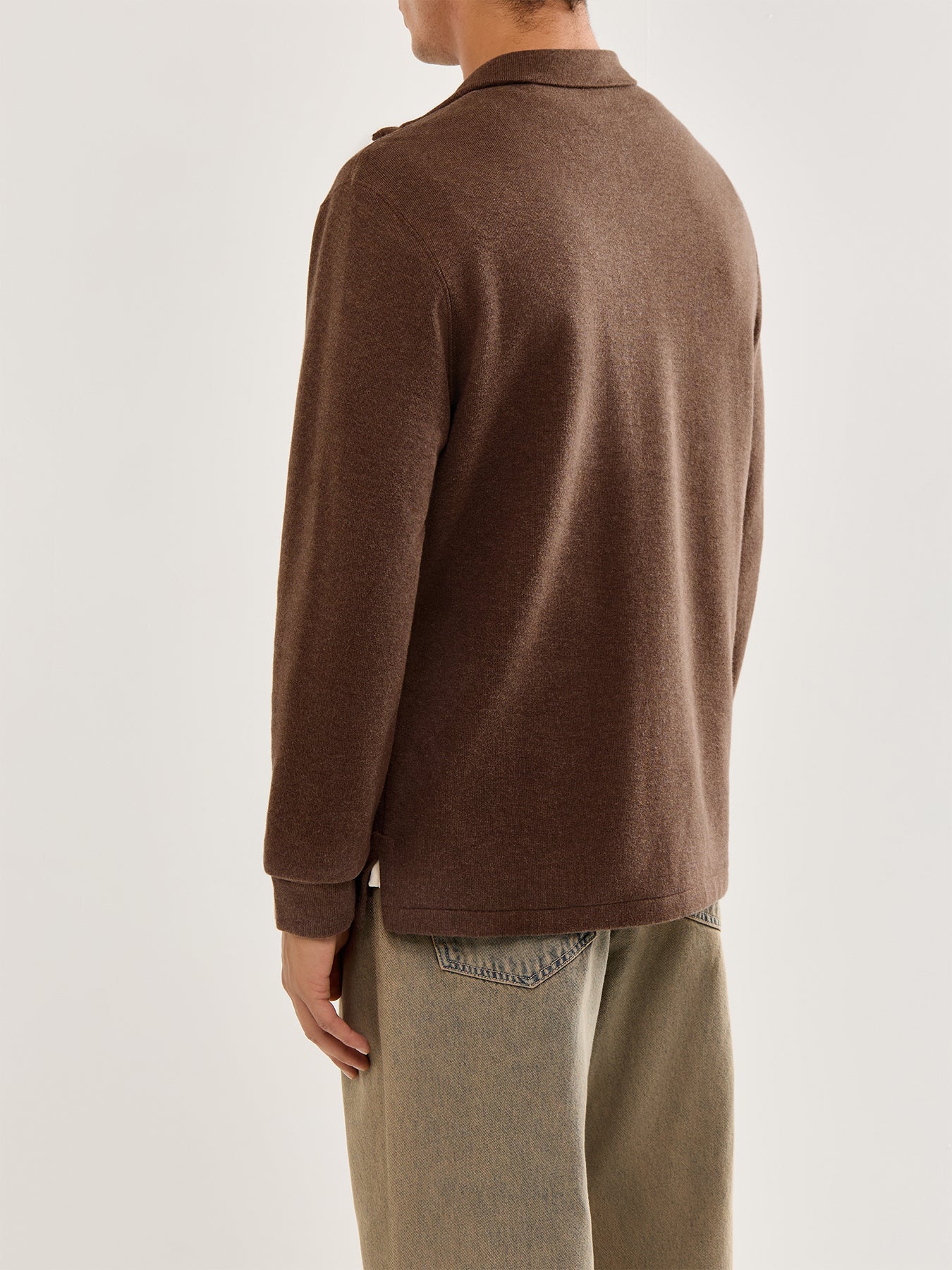 1/4 Zip Ribbed Cotton Sweatshirt Brown