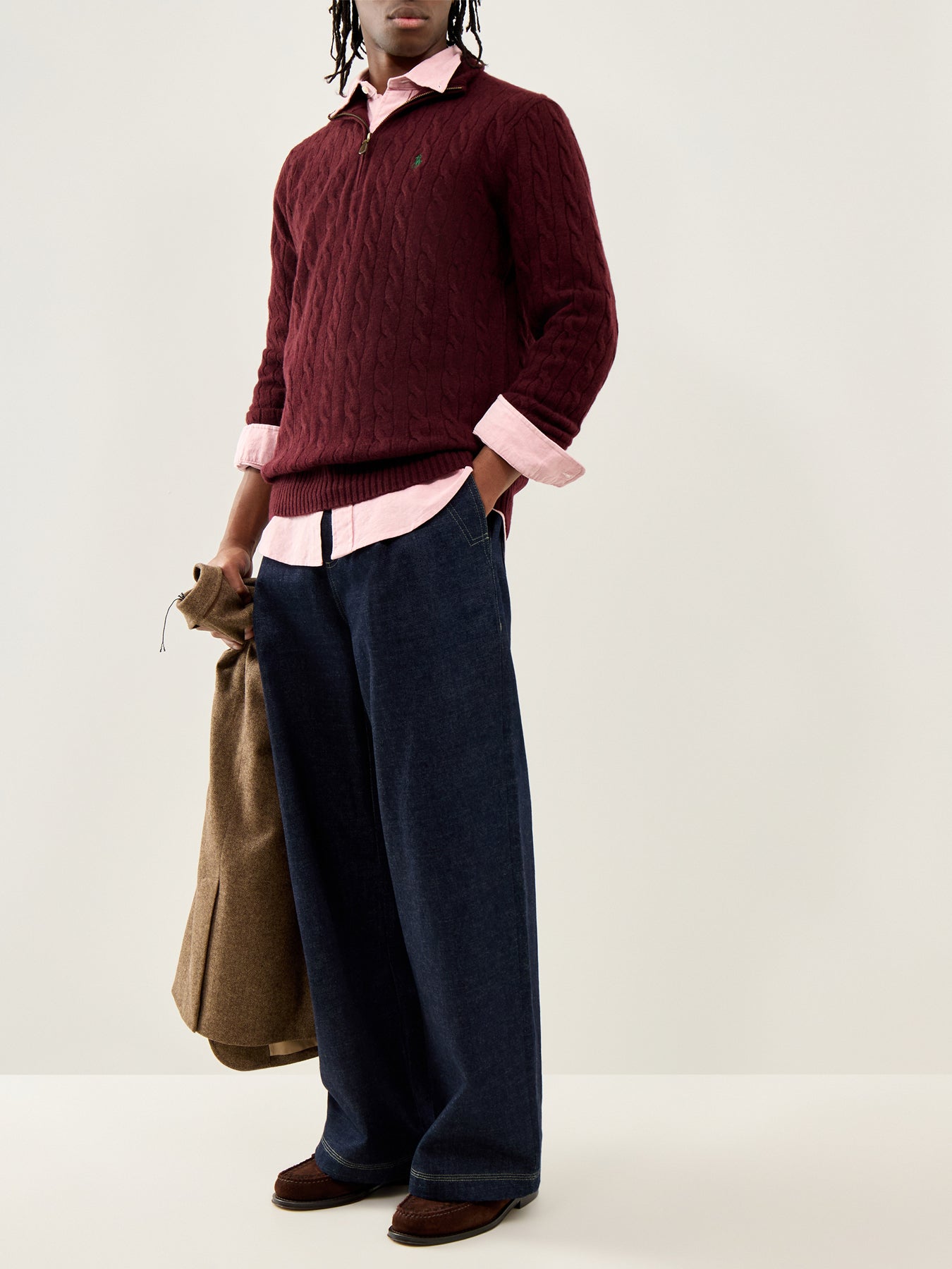 Cable-Knit Half-Zip Jumper Burgundy